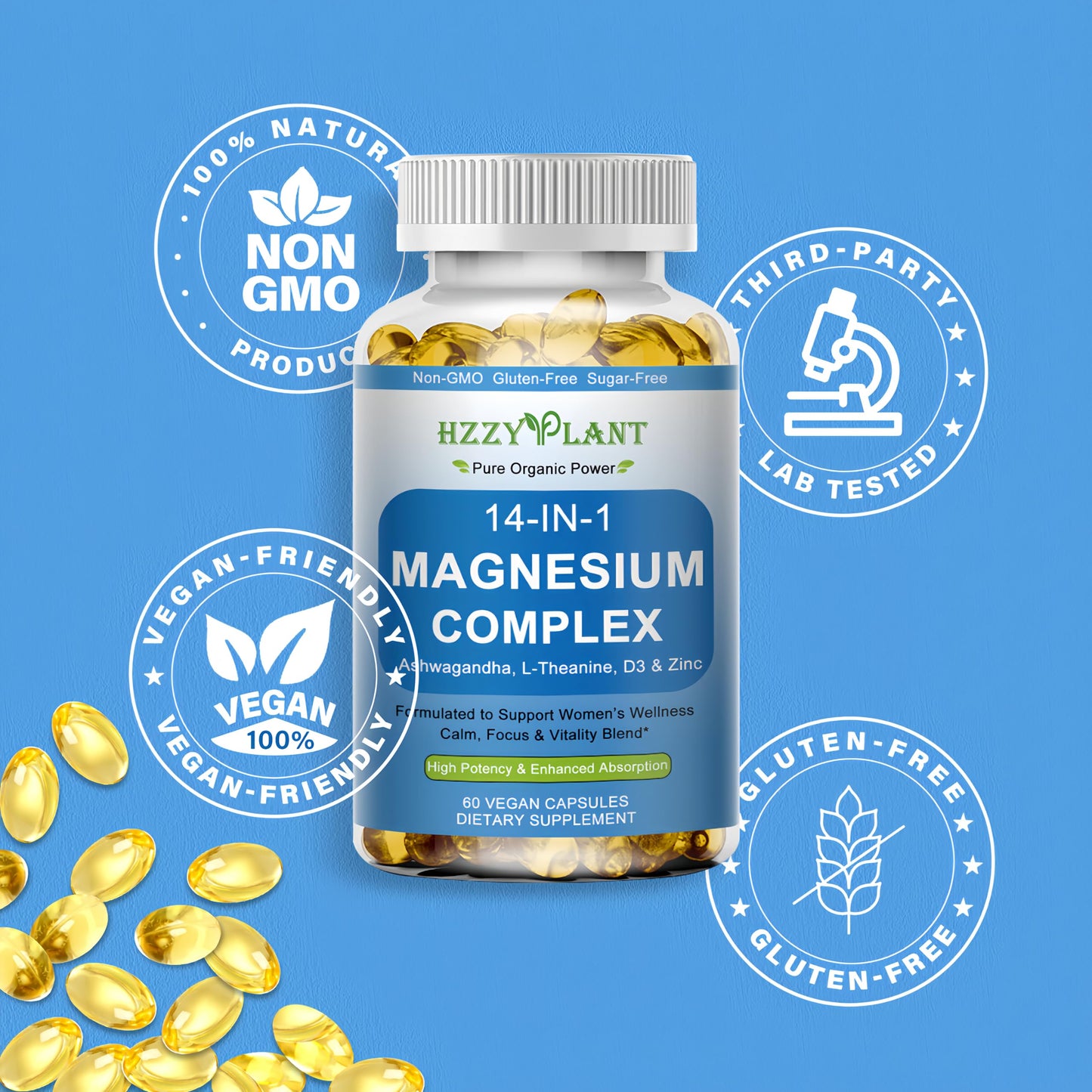 HZZYPLANT Magnesium Complex Softgels, 60 Softgels