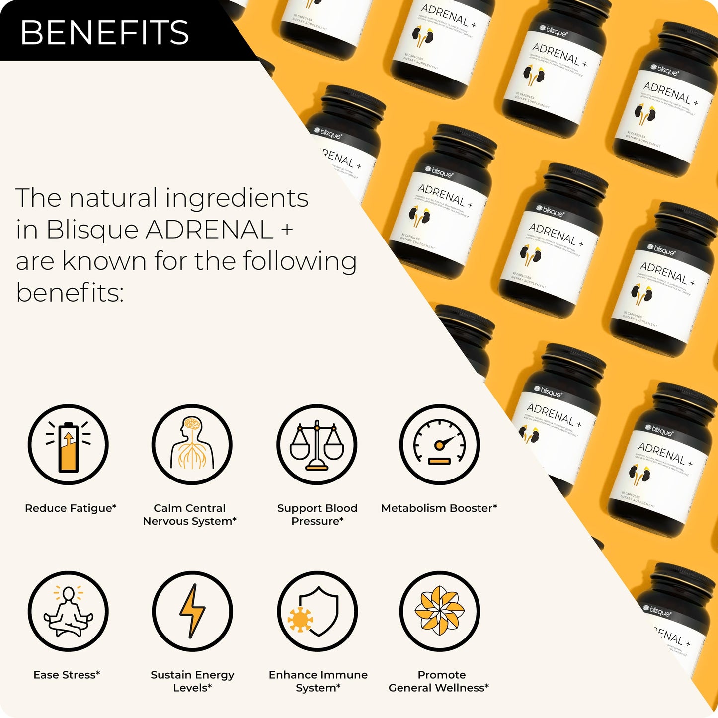 Blisque Natural Adrenal Support Supplement, 90 Capsules