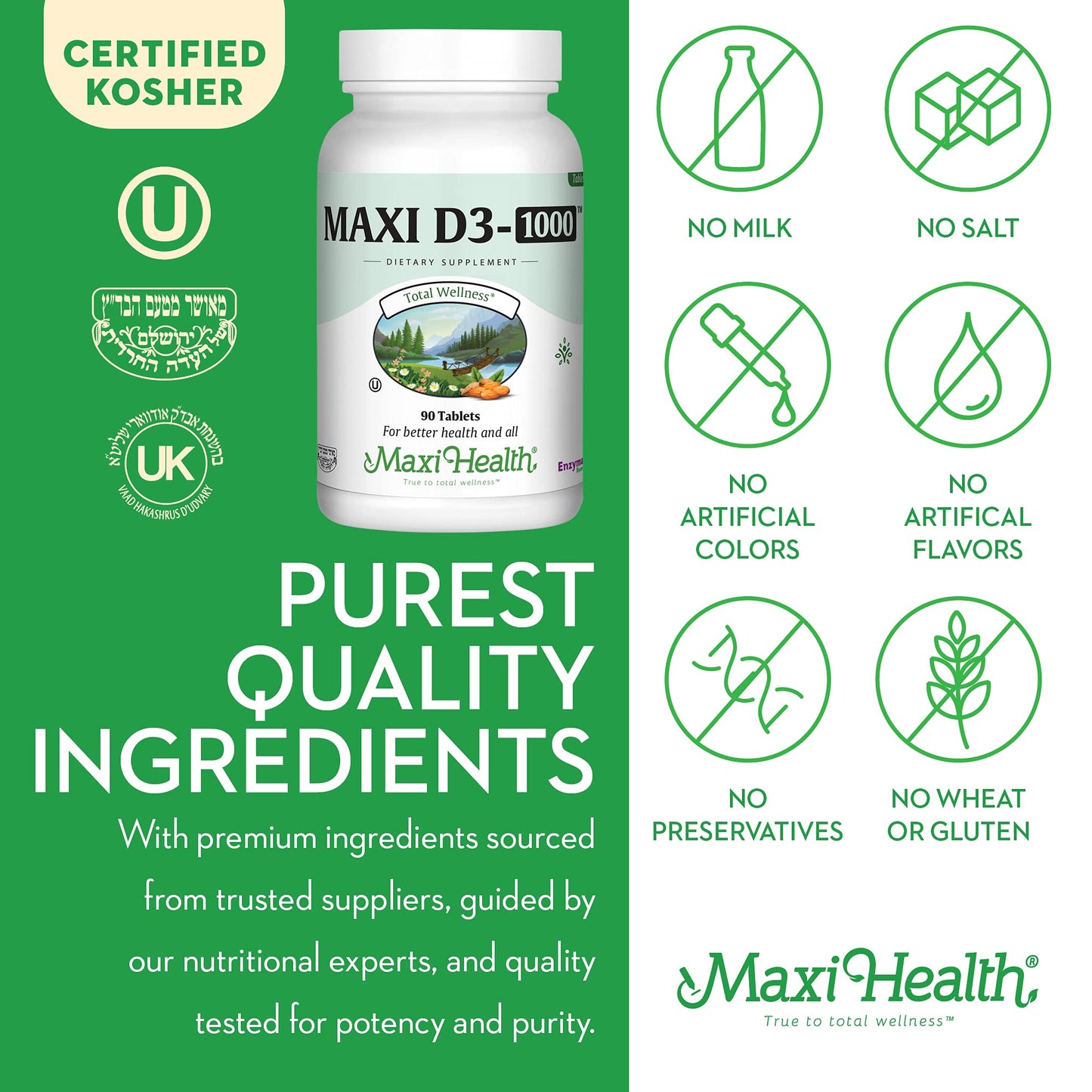 Maxi Health Vitamin D3 1000 IU Dietary Supplement 90 Tablets