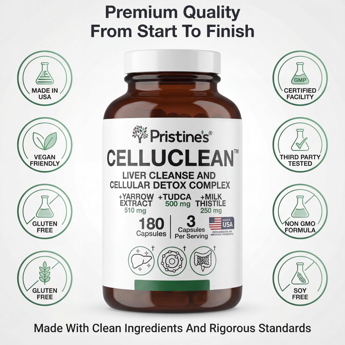 PRISTINE'S CelluClean Liver Cleanse and Detox Supplement Capsule, 180 Capsules