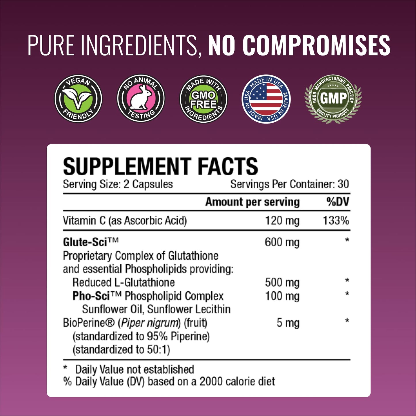 Approved Science Glutathione 500 mg Phospholipid Complex, Vitamin C, Bioperine - Vegan Friendly, 180 Capsules