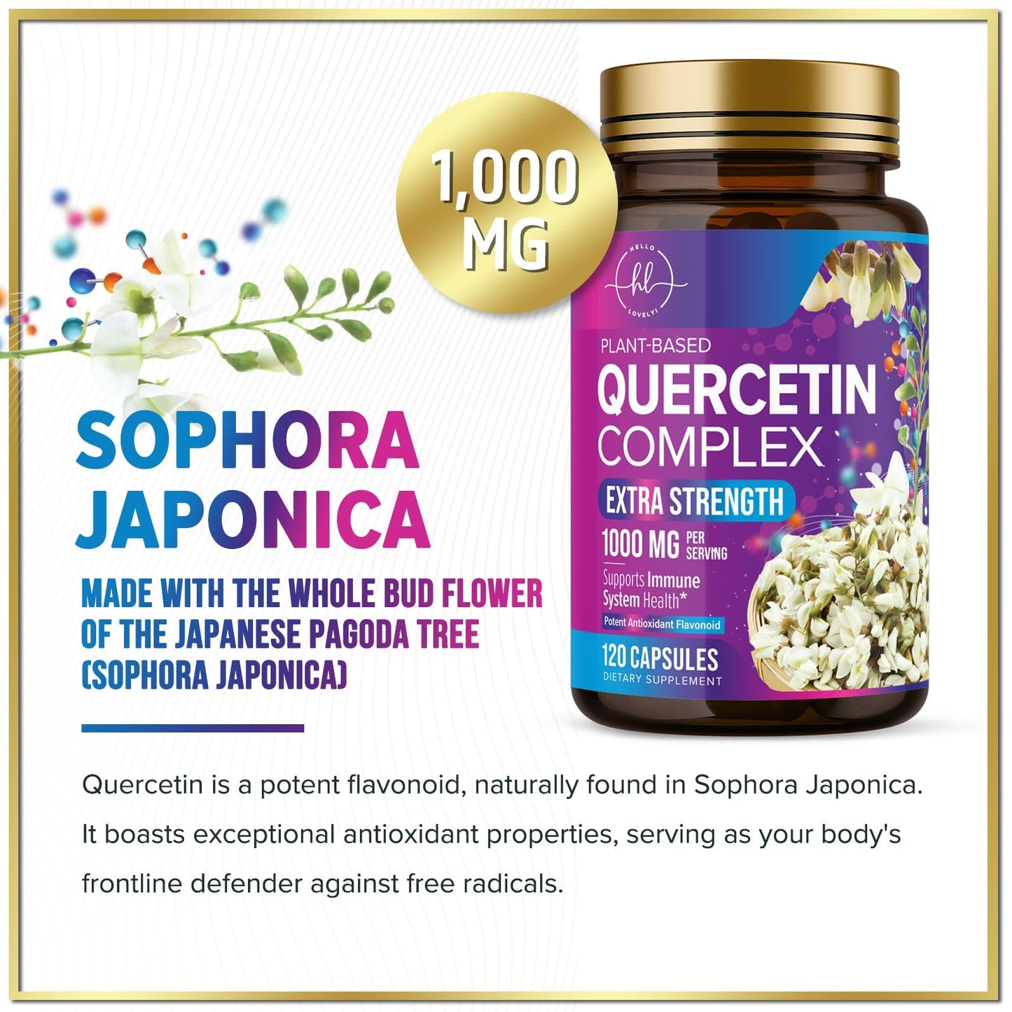 Hello Lovely! Quercetin Dihydrate 1000mg Veggie Capsules, 120 Count