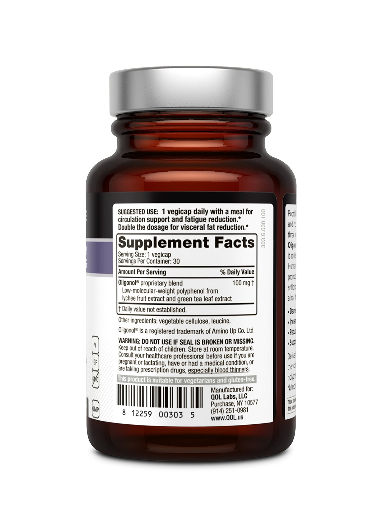 Quality of Life Kinoko Platinum AHCC 750 mg and Oligonol Lychee Extract Capsules, 90 Capsules
