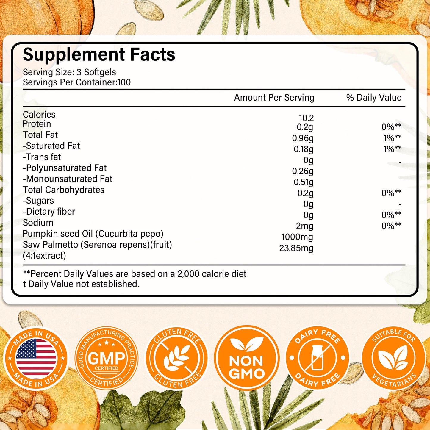 Crobirware Cold Pressed Pumpkin Seed Oil & Saw Palmetto Softgels (1000mg), 300 Softgels