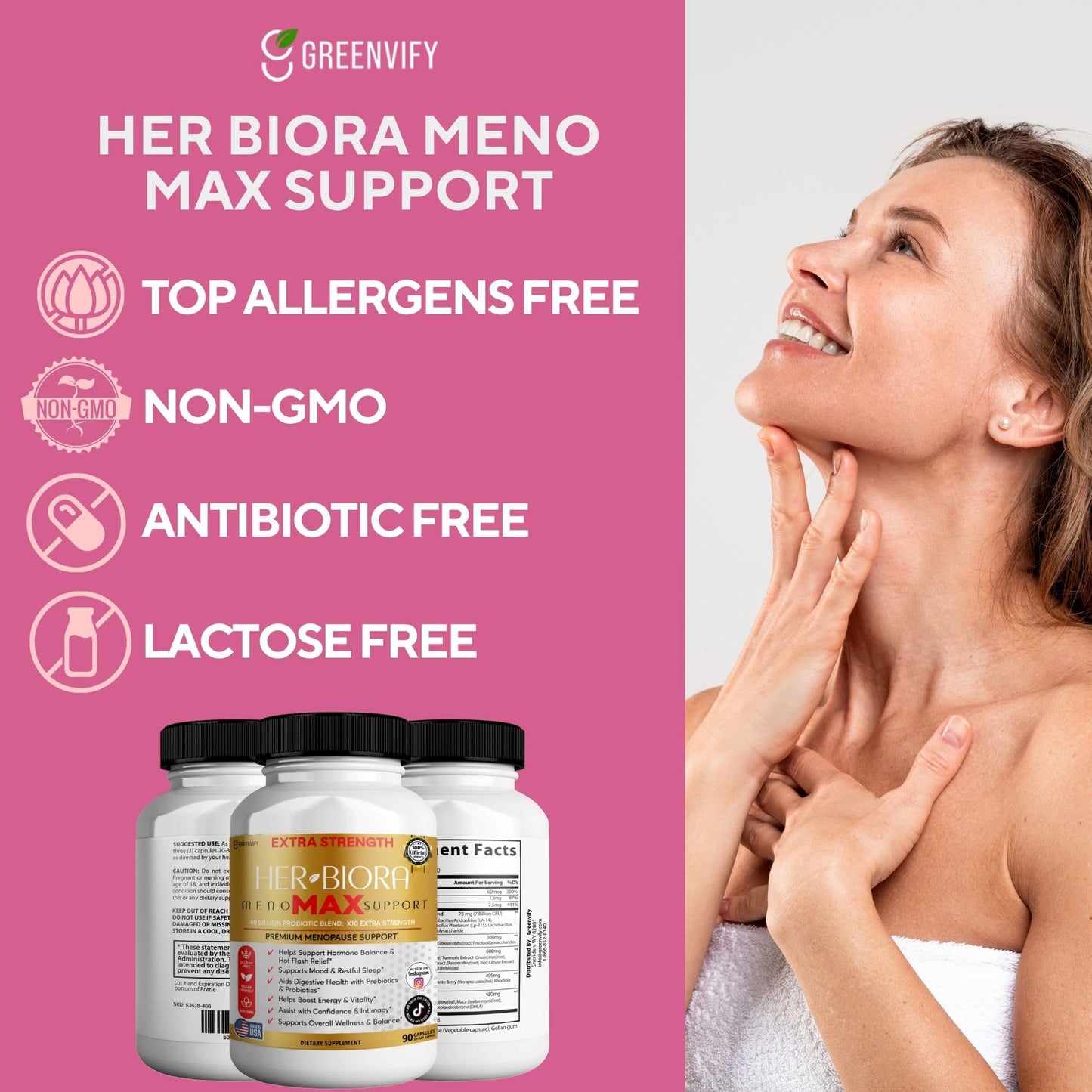 GREENVIFY HER-BIORA MenoMAX Support Probiotic Blend Menopause Supplement, 60 Capsules