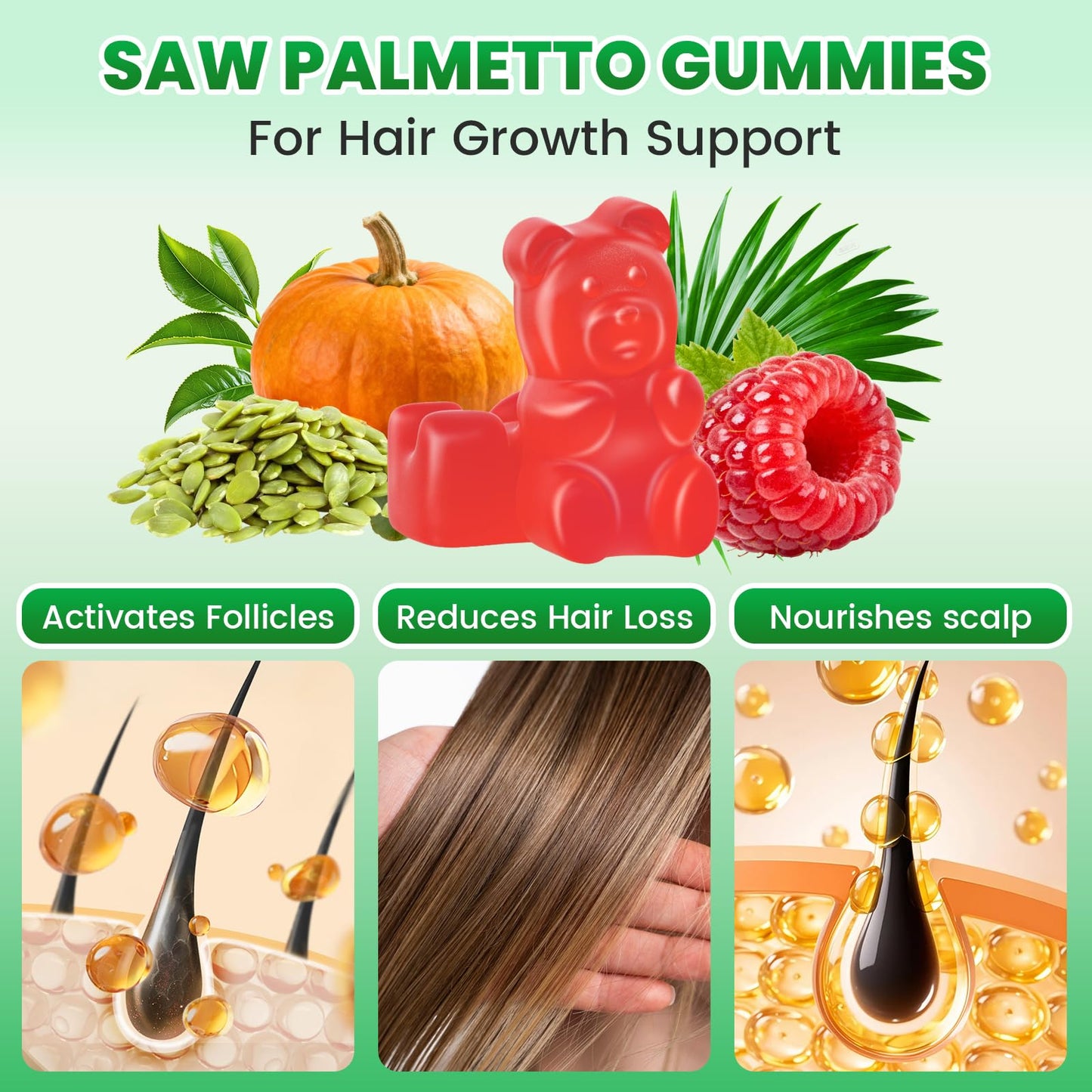 Mchokuu Saw Palmetto Gummies 600mg, Raspberry Flavor, Sugar Free, Non-GMO, 120 Count