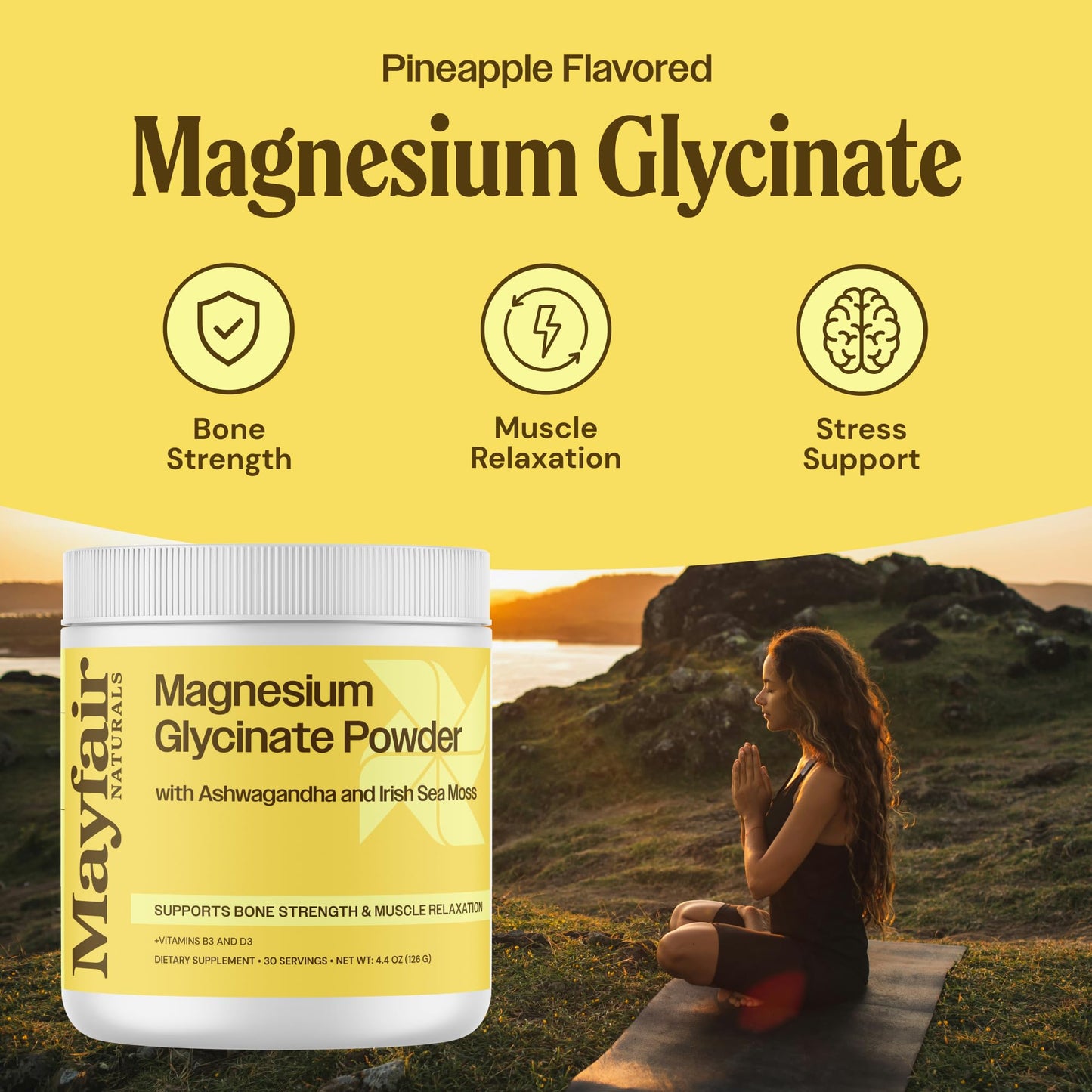 Mayfair Naturals Magnesium Glycinate Supplement Powder, 4.4 oz