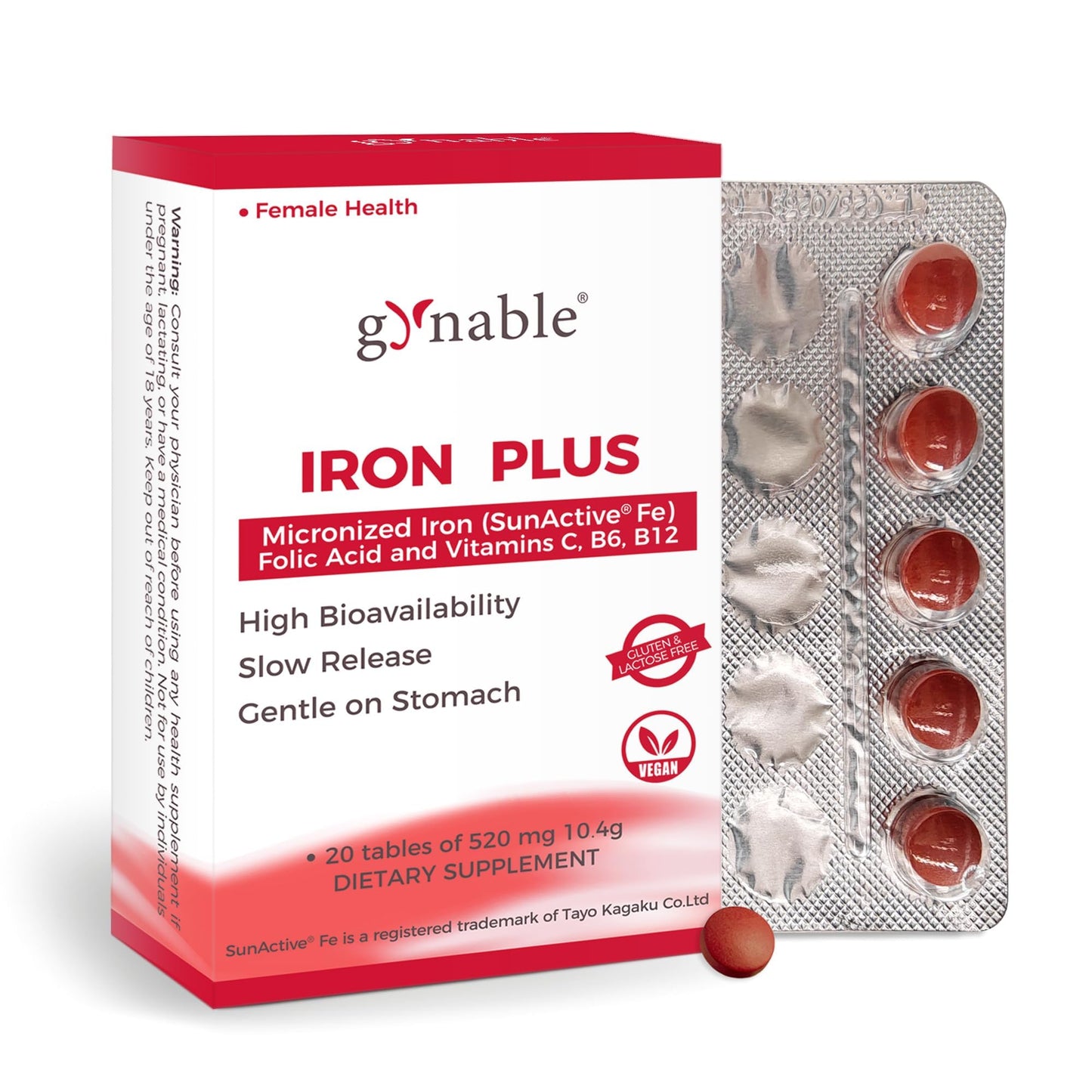 Gynable Gentle Iron Supplement for Women, Tablet, 20 Tablets