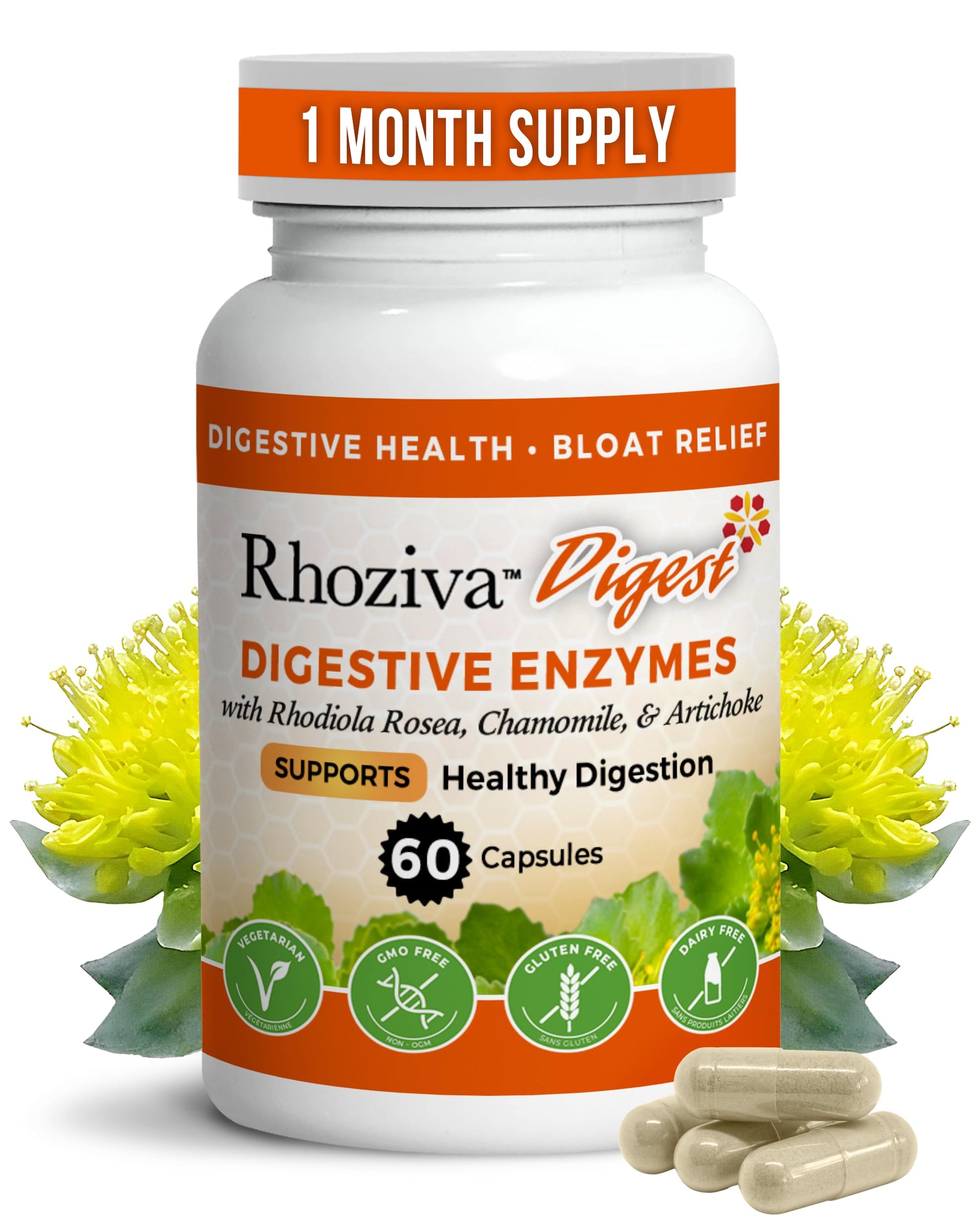 Rhoziva Digest Gut Health Supplement with Digestive Enzymes Capsules 60