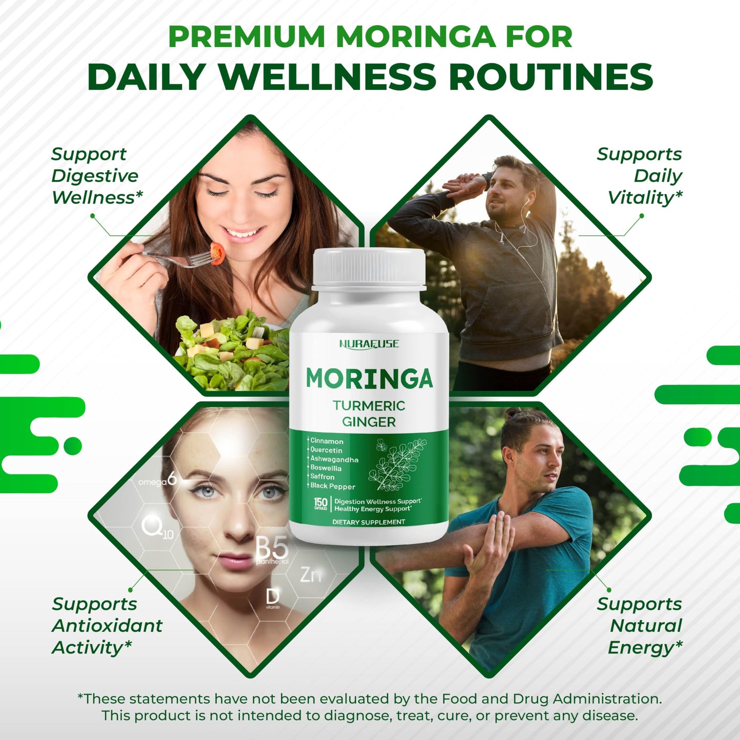 NURAFUSE Moringa 12-in-1 Supplement Capsule 150 Count
