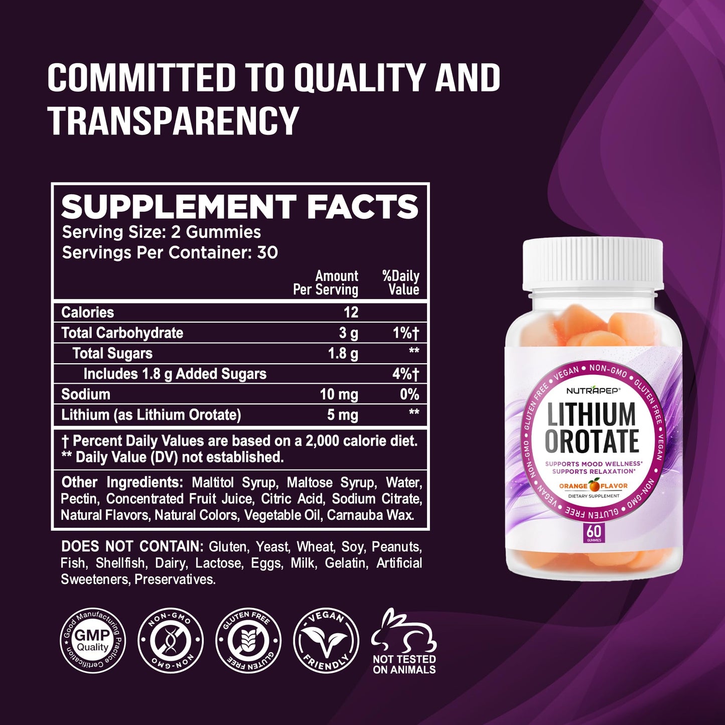 NutraPep Lithium Orotate 5mg Gummies, 60 Count