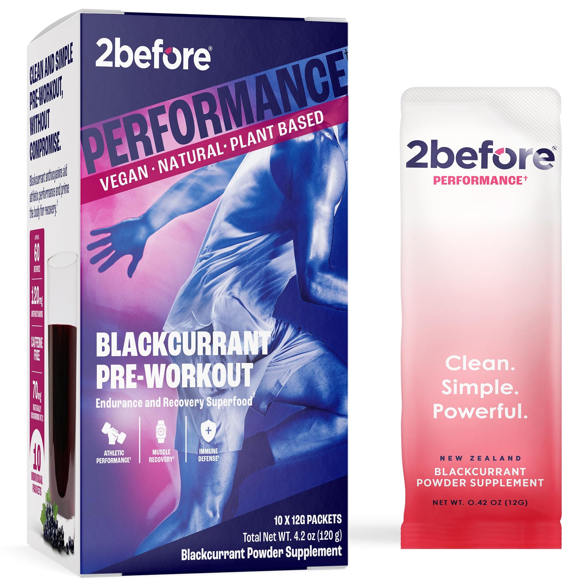 2before Blackcurrant All Natural Vegan Pre Workout Caffeine Free Powder 4.2