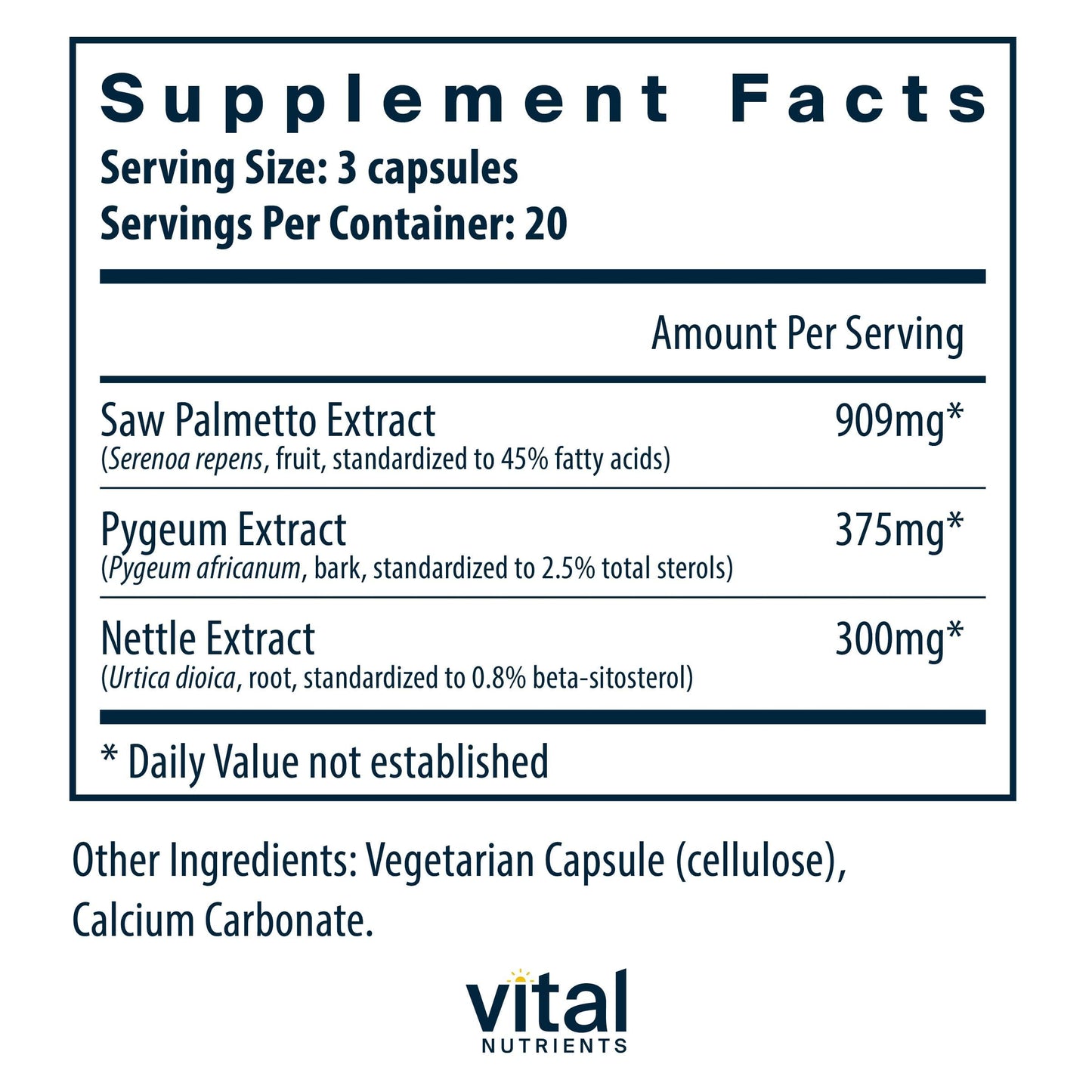 Vital Nutrients Saw Palmetto with Pygeum & Nettle Root Capsule 60 Capsules