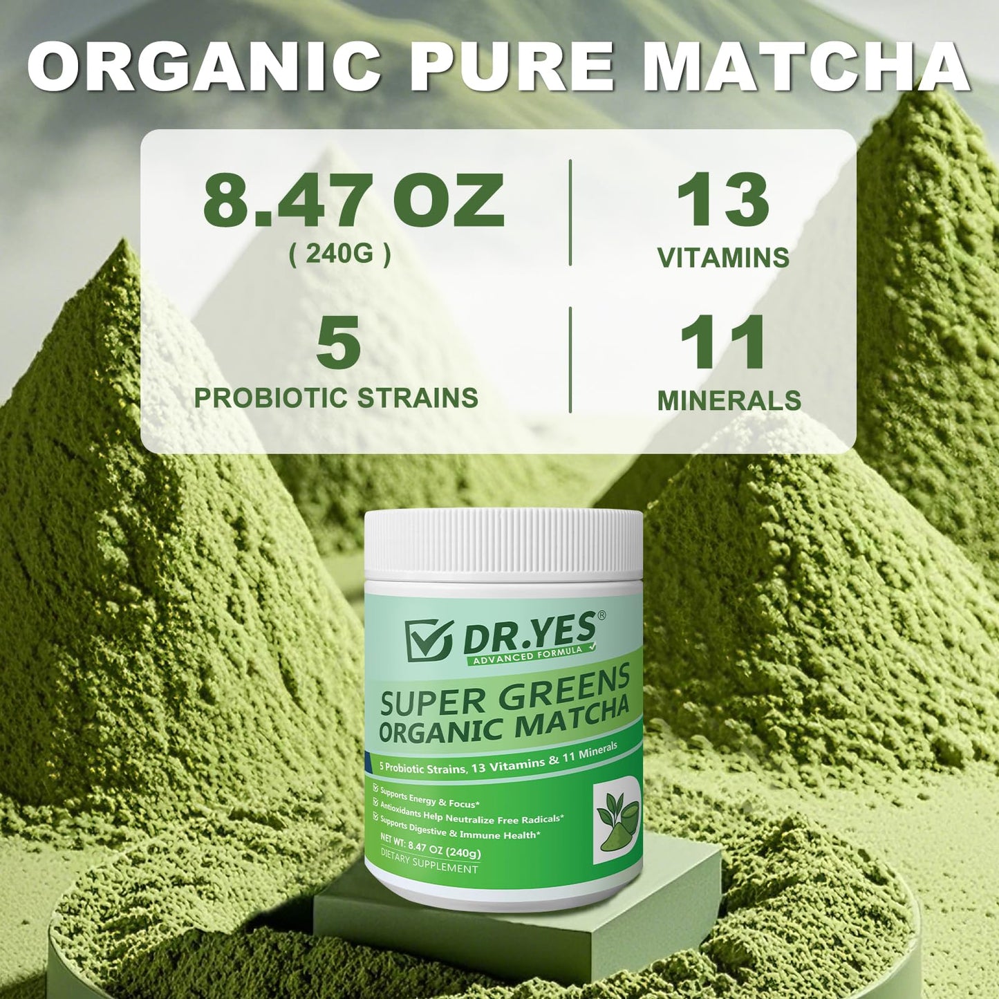 DR YES Organic Grade Matcha Powder 8.47 oz
