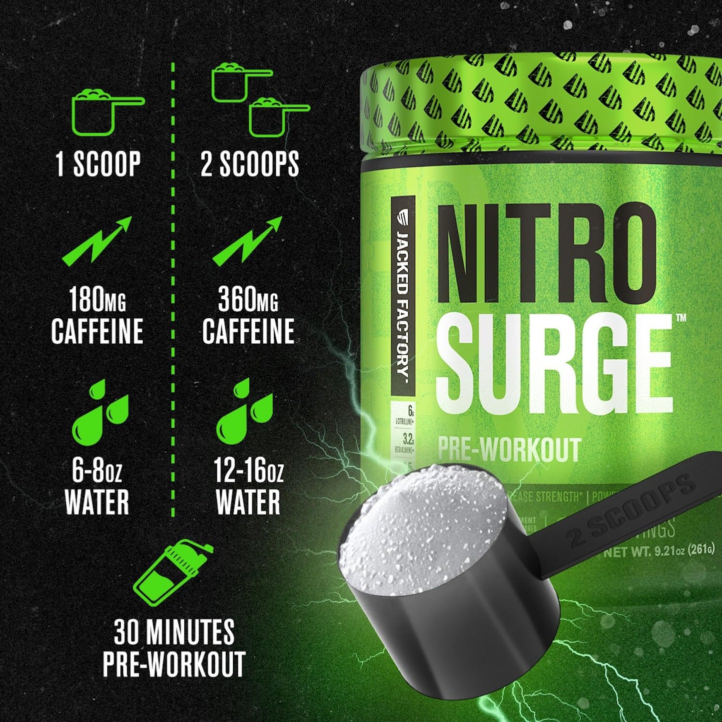 Jacked Factory NITROSURGE Pre Workout Powder, 60 Servings