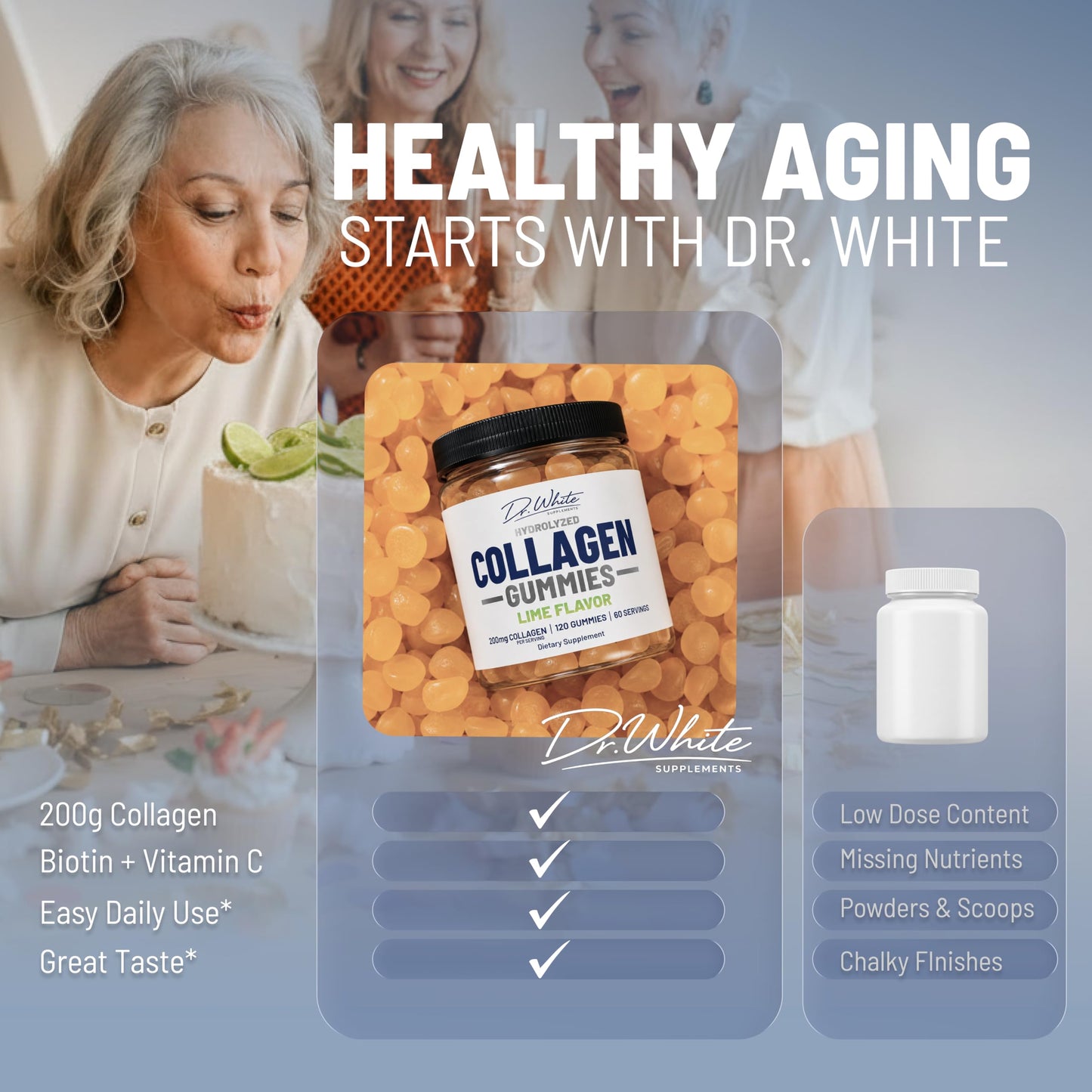 DR WHITE SUPPLEMENTS Hydrolyzed Collagen Gummies for Men & Women, 120 Gummies