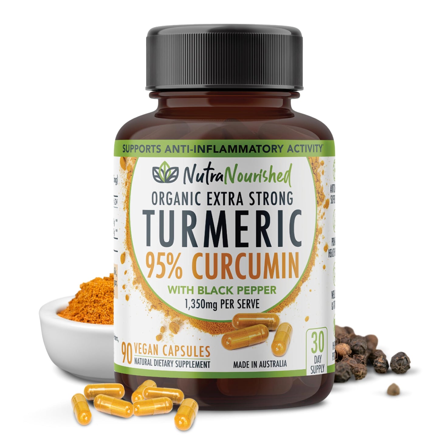Nutra Nourished Organic Turmeric Curcumin with Black Pepper Capsules 90 Count