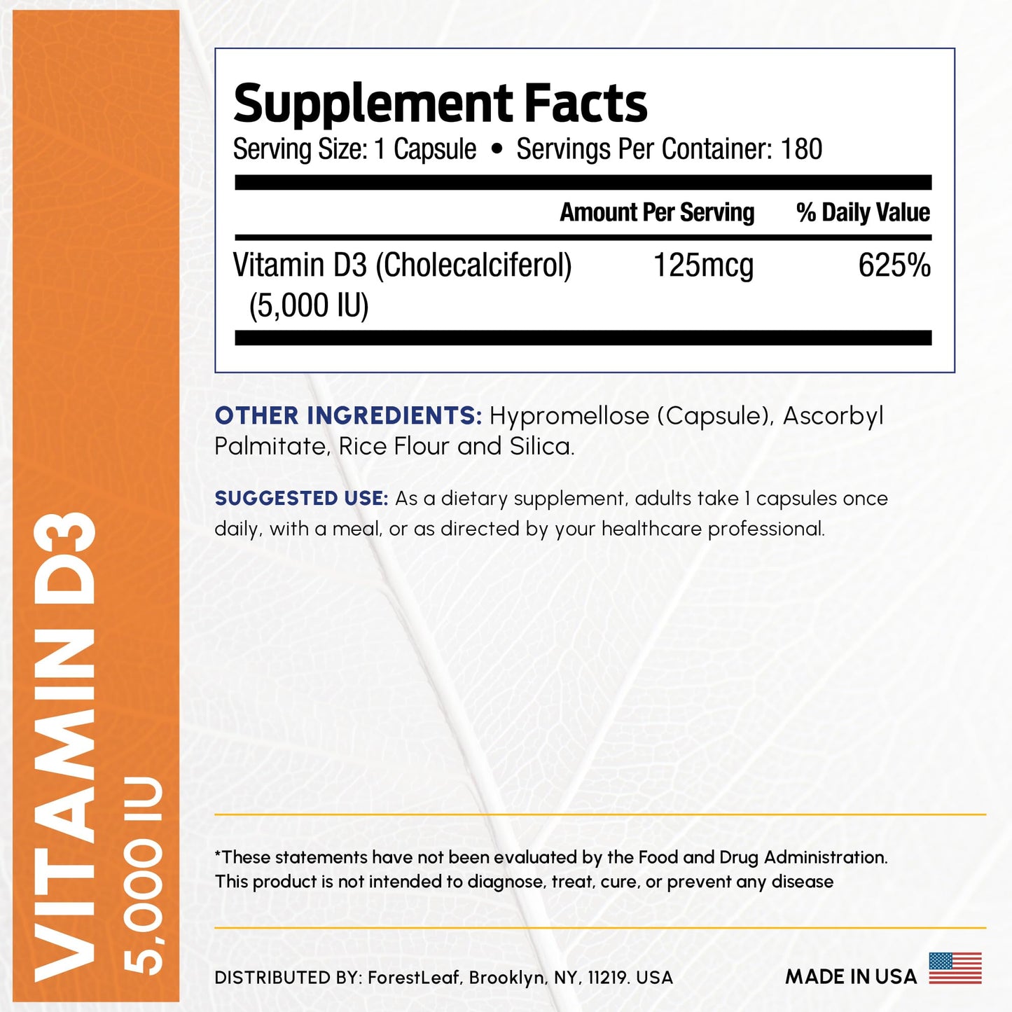 ForestLeaf Vitamin D3 5000 IU Capsule, 120 Count