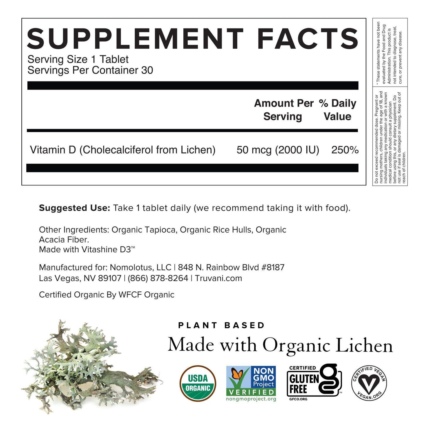 Truvani Organic Vitamin D3 Capsules, 30 Count