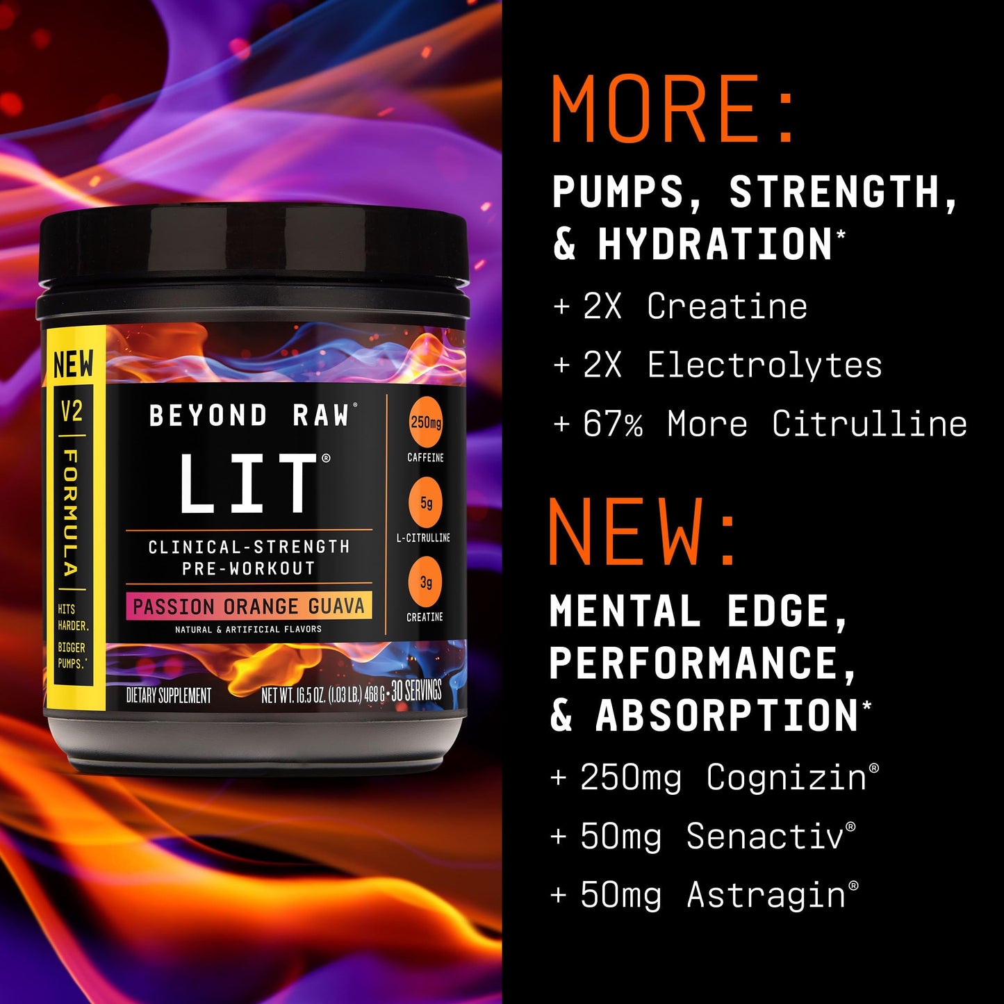 BEYOND RAW LIT V2 Clinical Strength Pre Workout Powder 16.5
