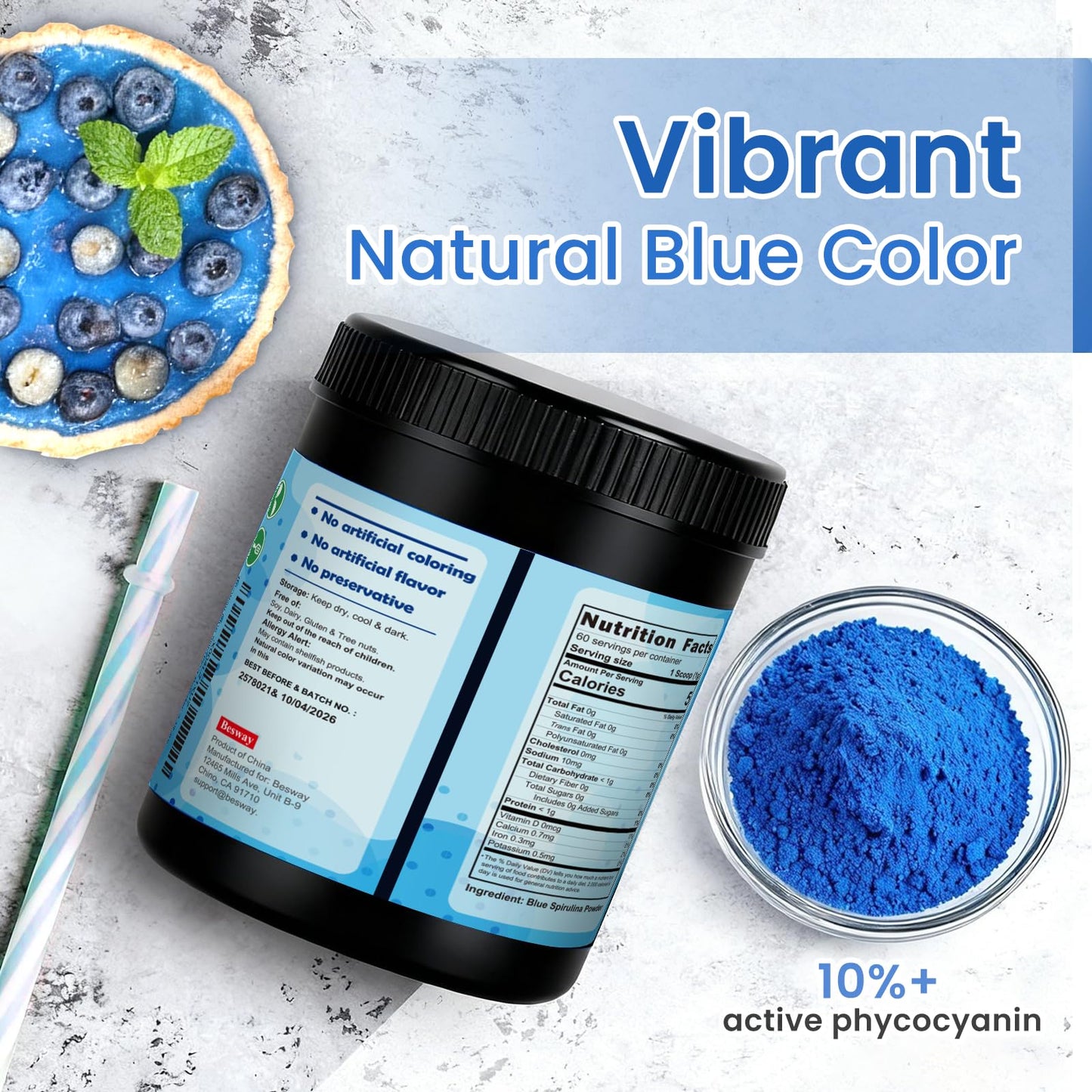 Besway Blue Spirulina Powder 2.12 Ounce