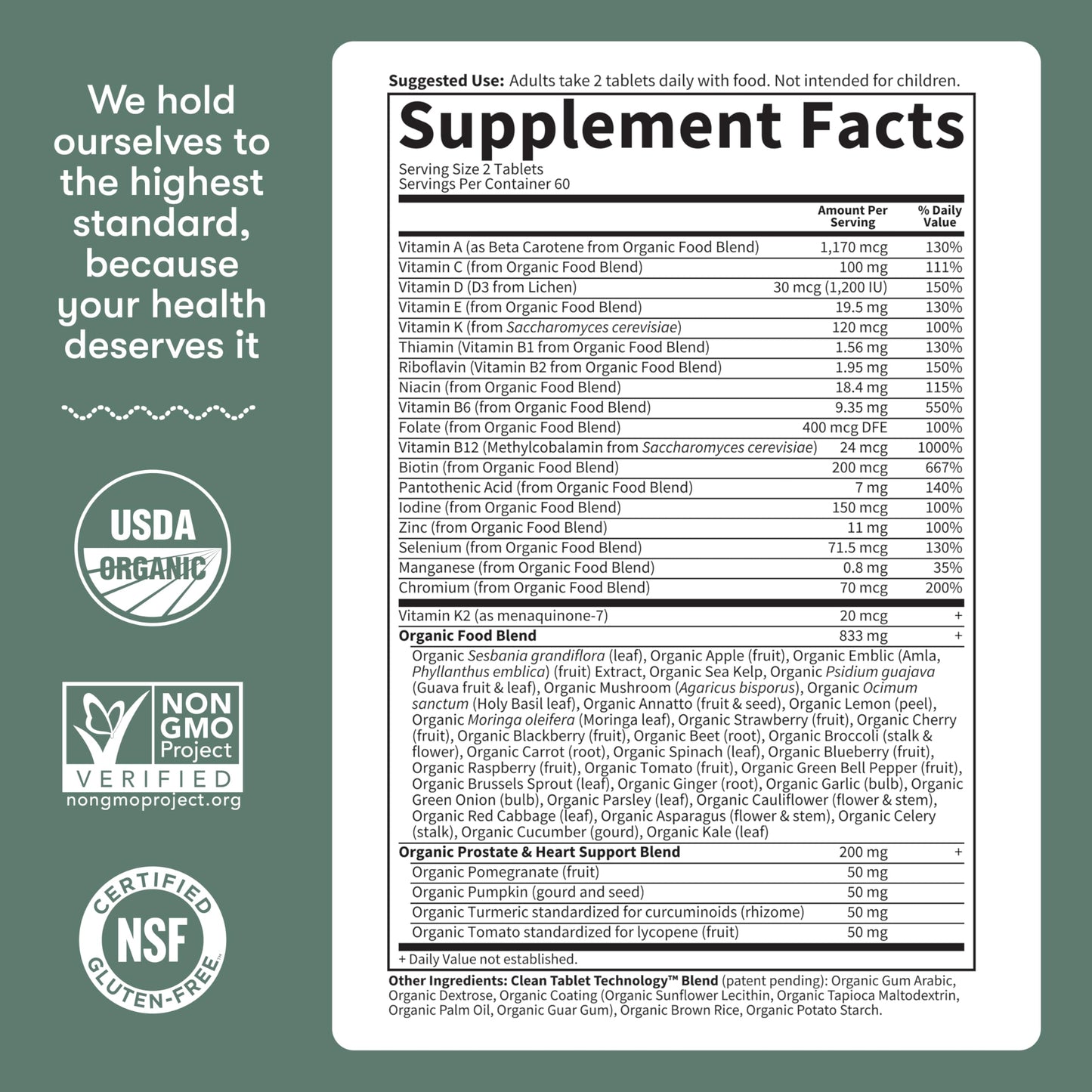 Garden of Life Organics Men's 40+ Multivitamin with Prostate Support, B12 & Vitamins – Vegan Daily Whole Food Multivitamin, Non-GMO, Certified Organic, 120 Tablets