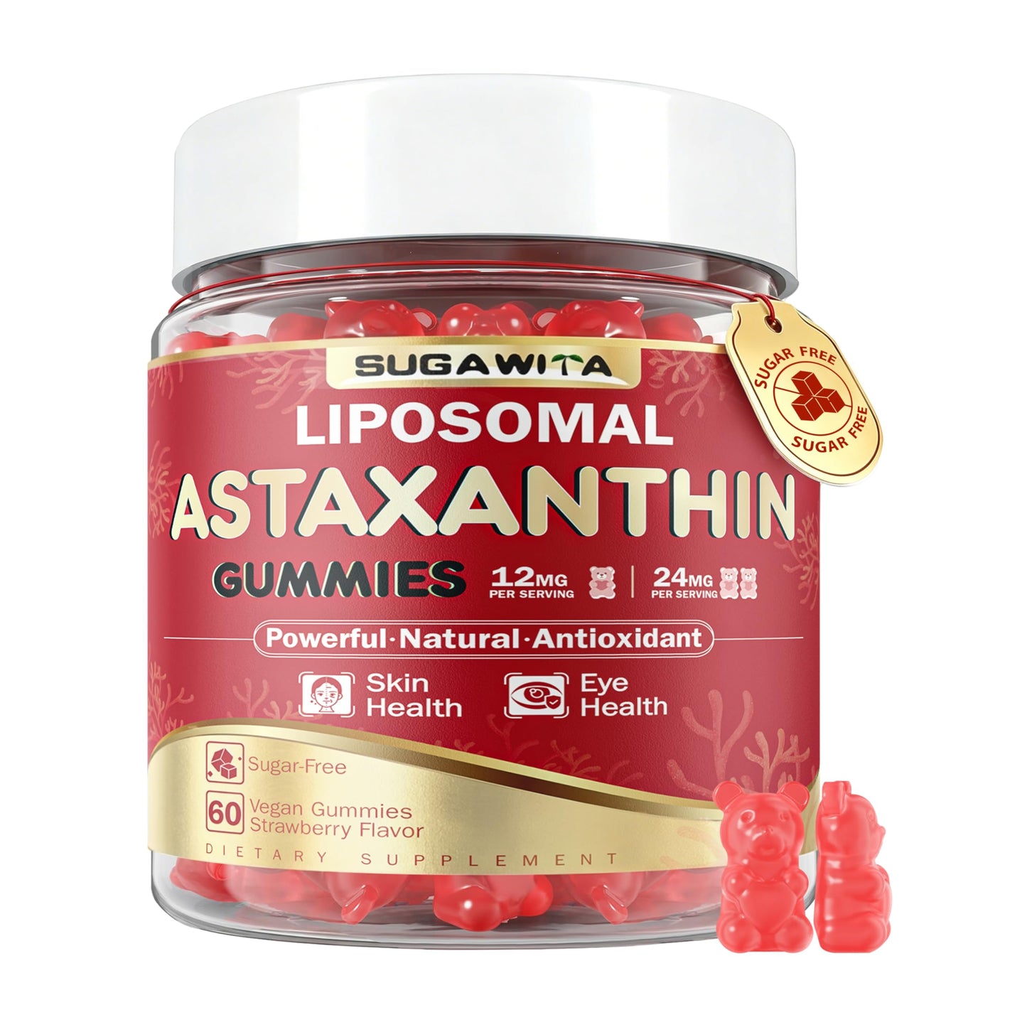 SUGAWITA Astaxanthin 12mg 24mg Gummies, 60 Count