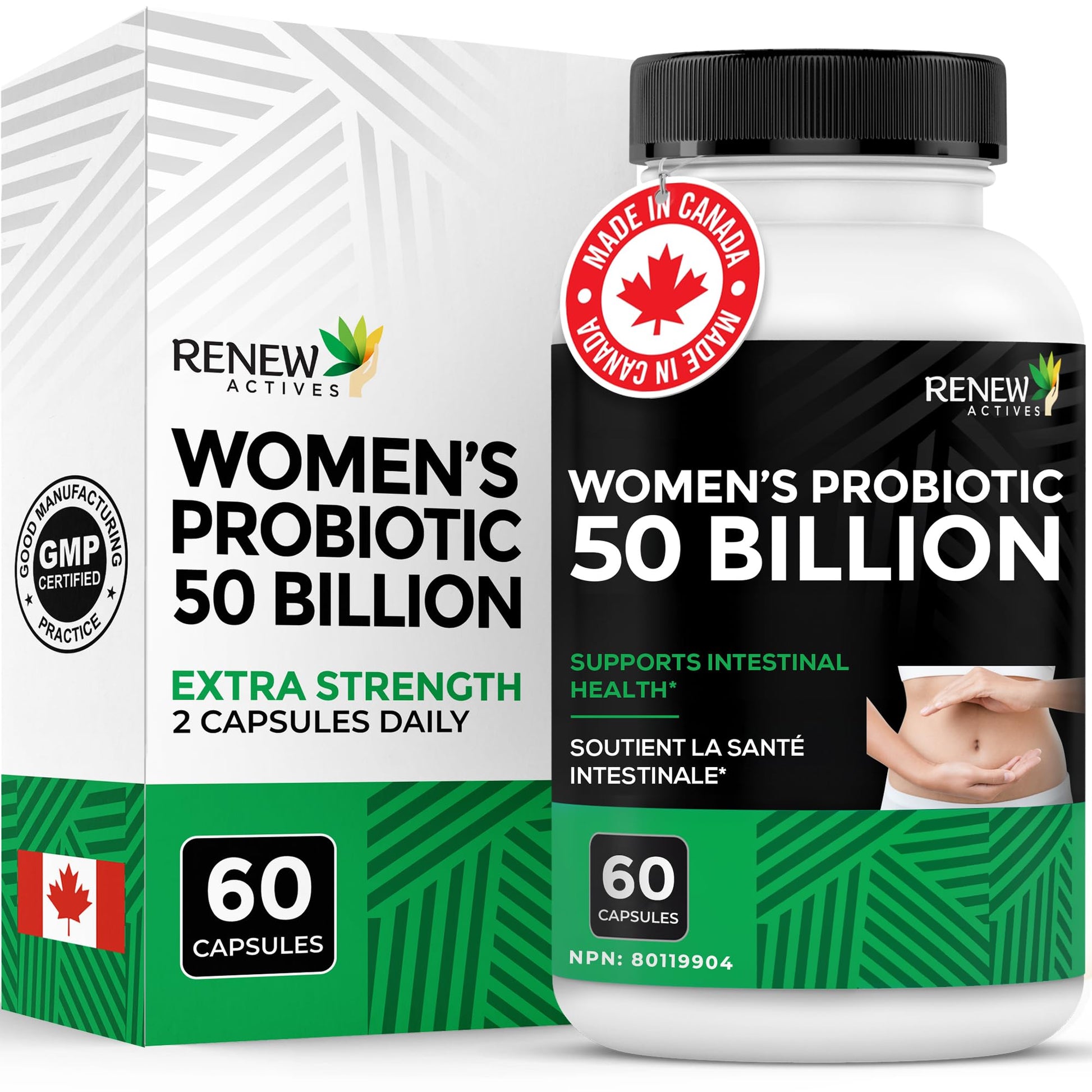 Renew Actives Probiotics for Women 50 Billion CFU per 2 Capsules, MAKTREK Technology, 4 Probiotic Strains & Prebiotic Blend, 60 Capsules