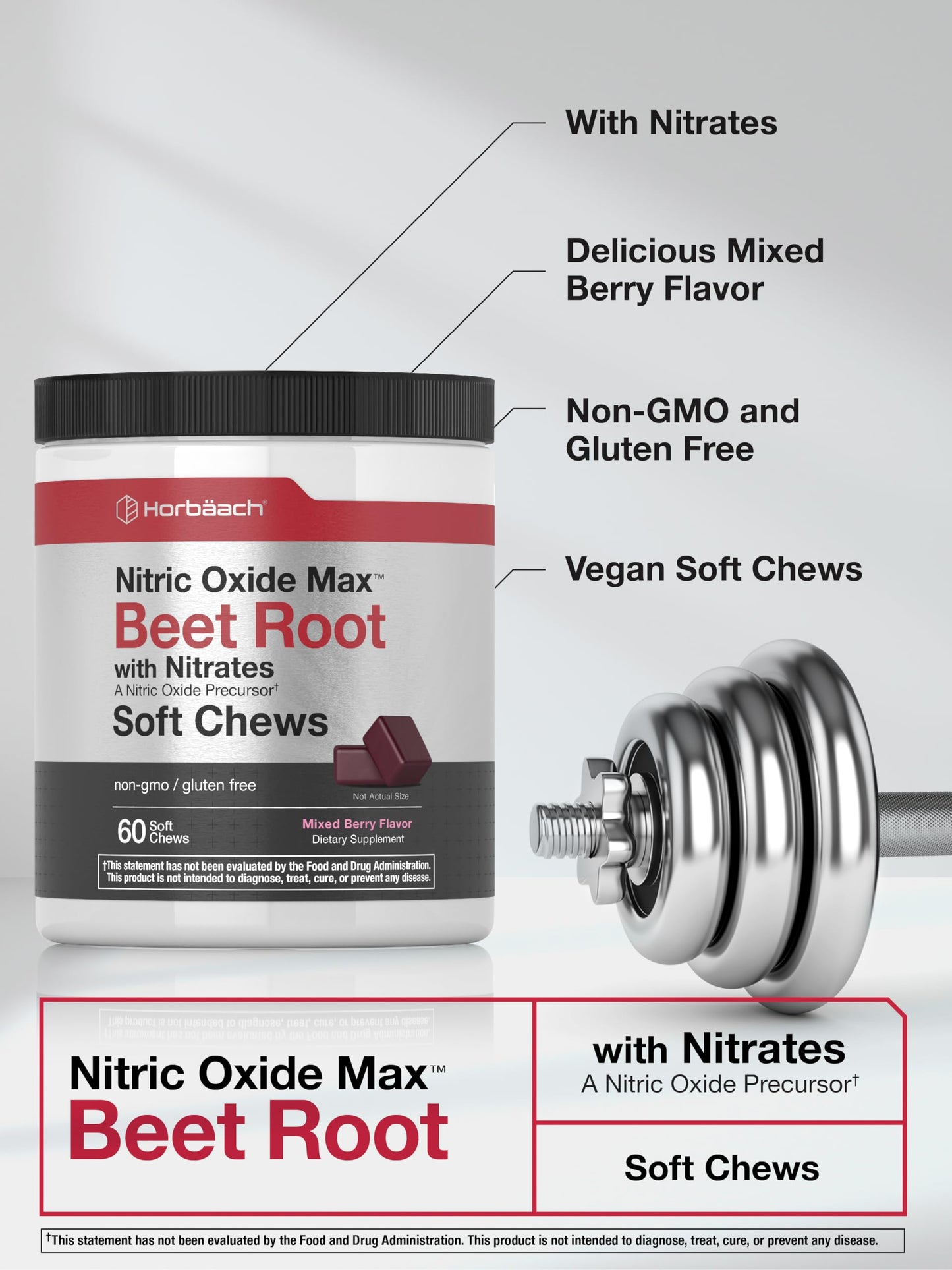 Horbäach Nitric Oxide Beet Root Soft Chews, 60 Count