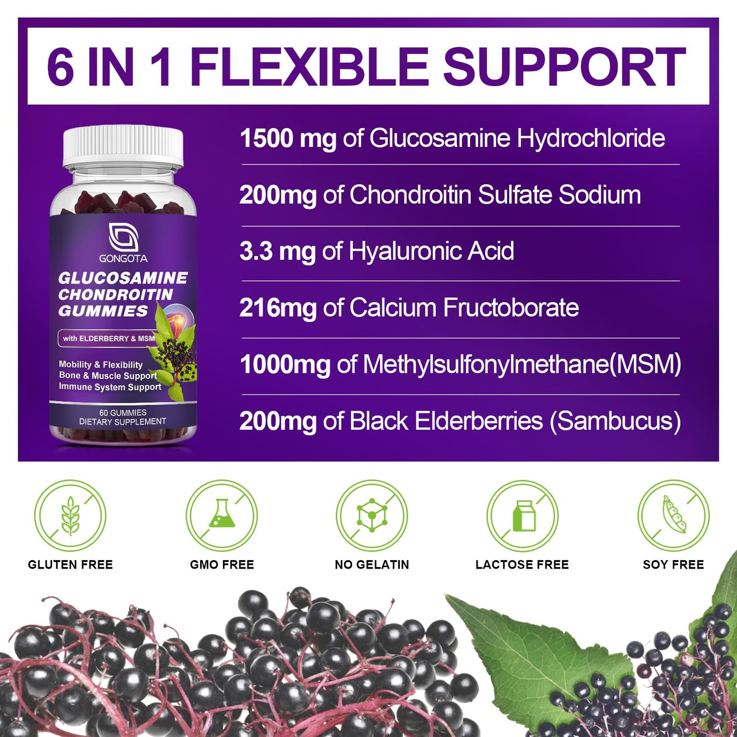 GONGOTA Glucosamine Chondroitin Gummies, 180 Gummies