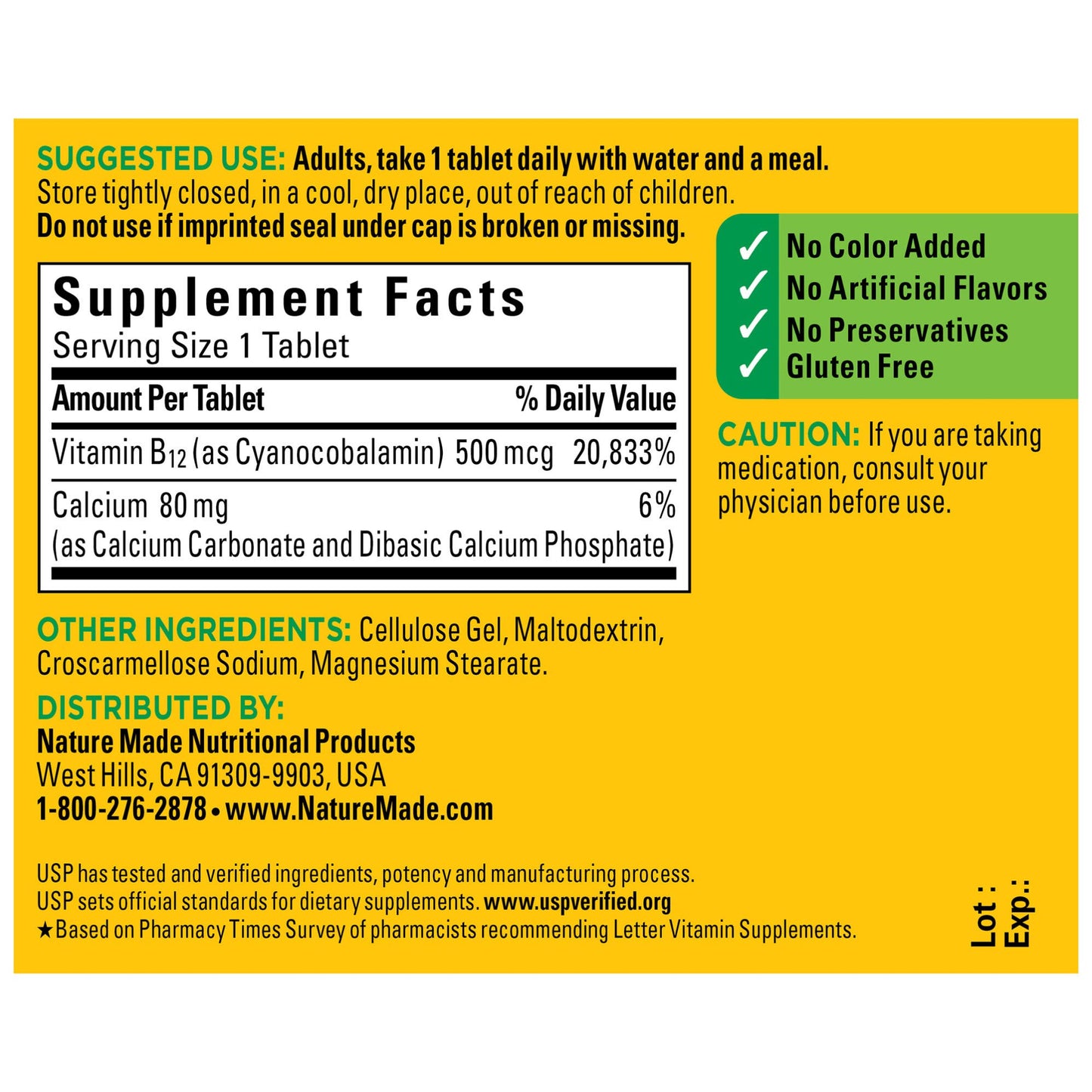 Nature Made Vitamin B12 500 mcg Tablets, 200 Count