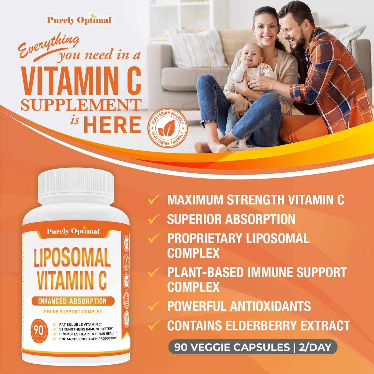 Purely Optimal Premium Liposomal Vitamin C Capsules 90 Count