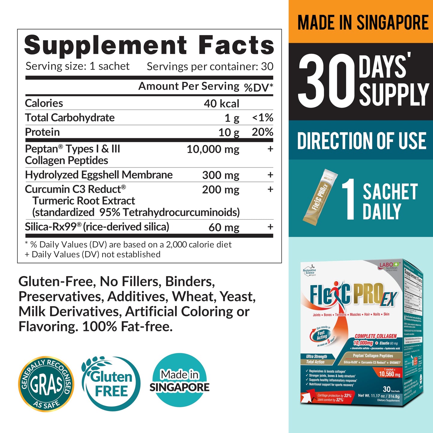 LABO Nutrition FlexC PRO EX Collagen Silica Joint Bone Muscle Support Powder 11.5 Ounce