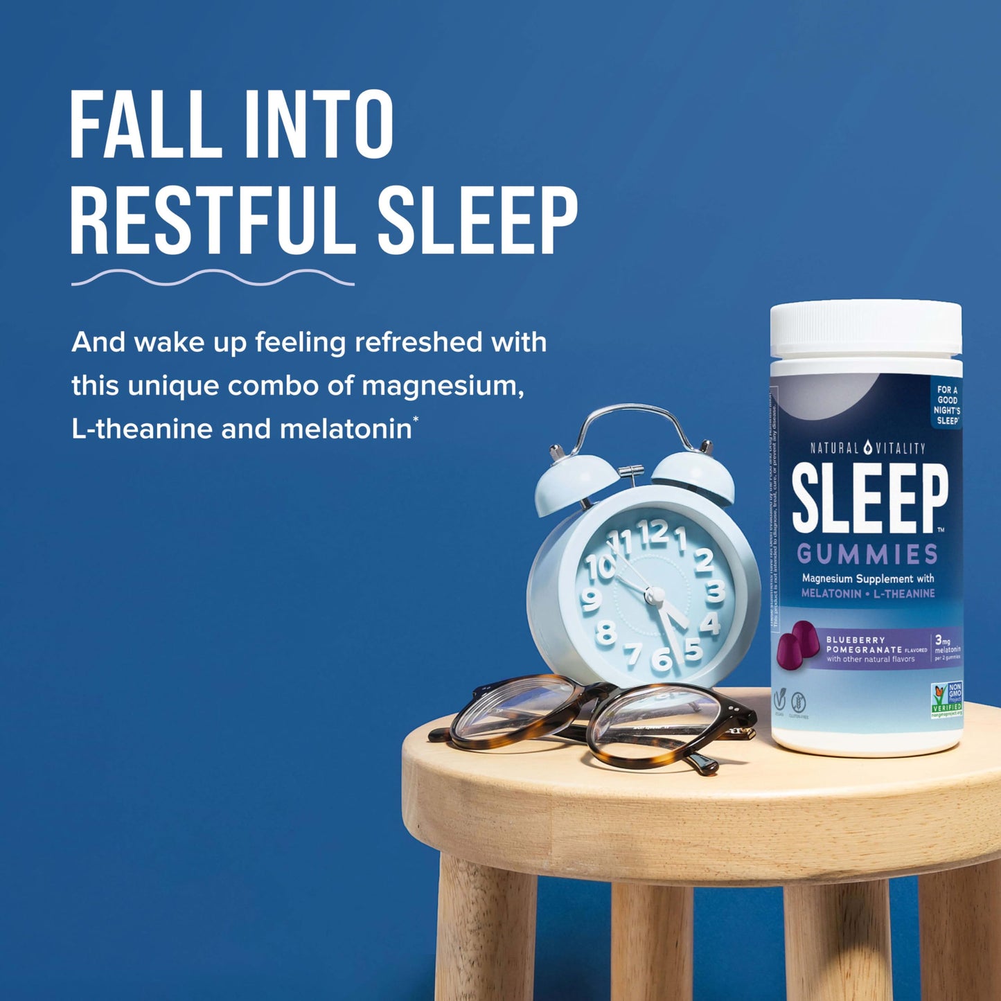 Natural Vitality CALM Sleep Gummies Magnesium Supplement with Melatonin & Magnesium Citrate, L-Theanine, Gluten Free, Blueberry Pomegranate, 60 Gummies