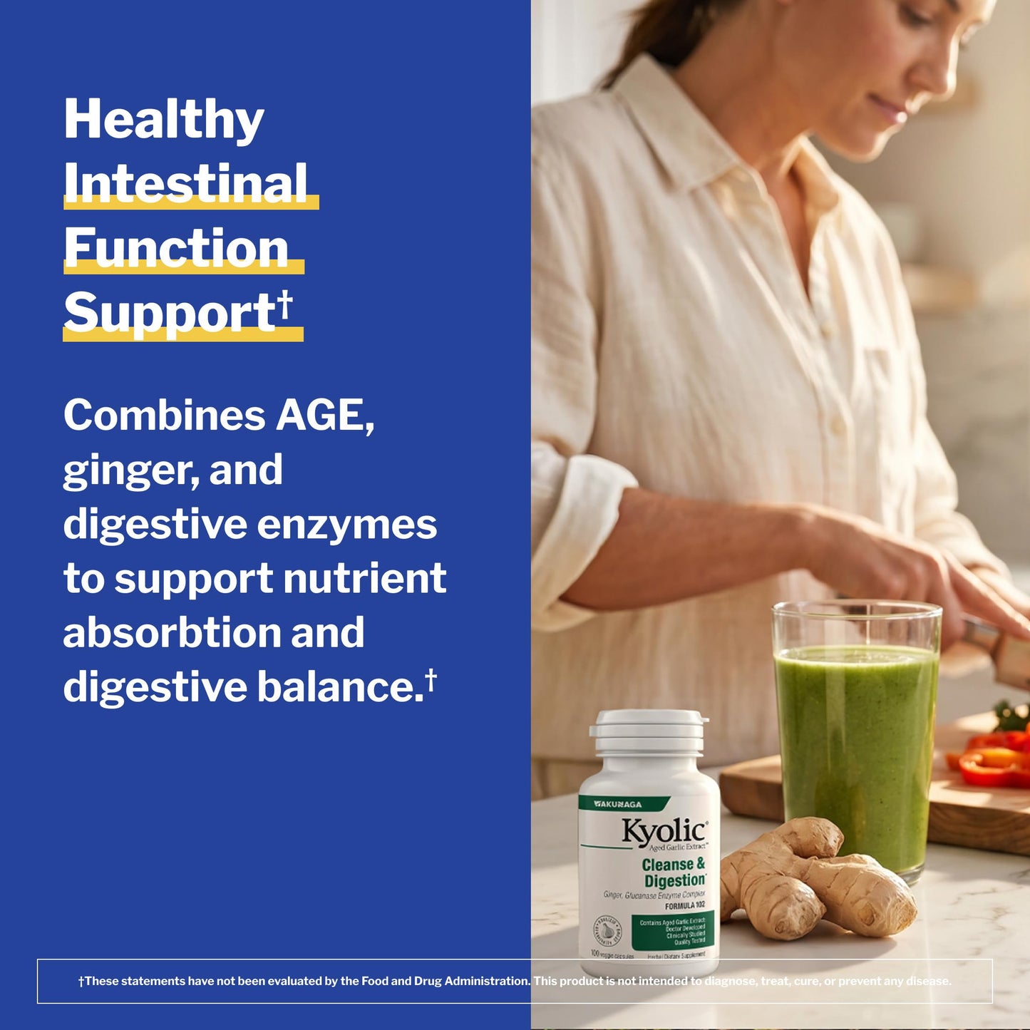 Kyolic Aged Garlic Extract Formula 102 - Cleanse & Digestion - Supports GI Cleansing & Healthy Intestinal Function* - Ginger, Glucanase, Lipase & Protease Capsules, 100 Count