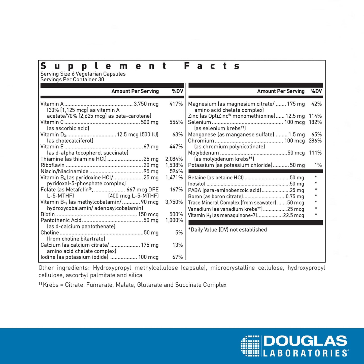 Douglas Laboratories Ultra Preventive III Comprehensive Multivitamin/Mineral Formula Capsules 180 Capsules