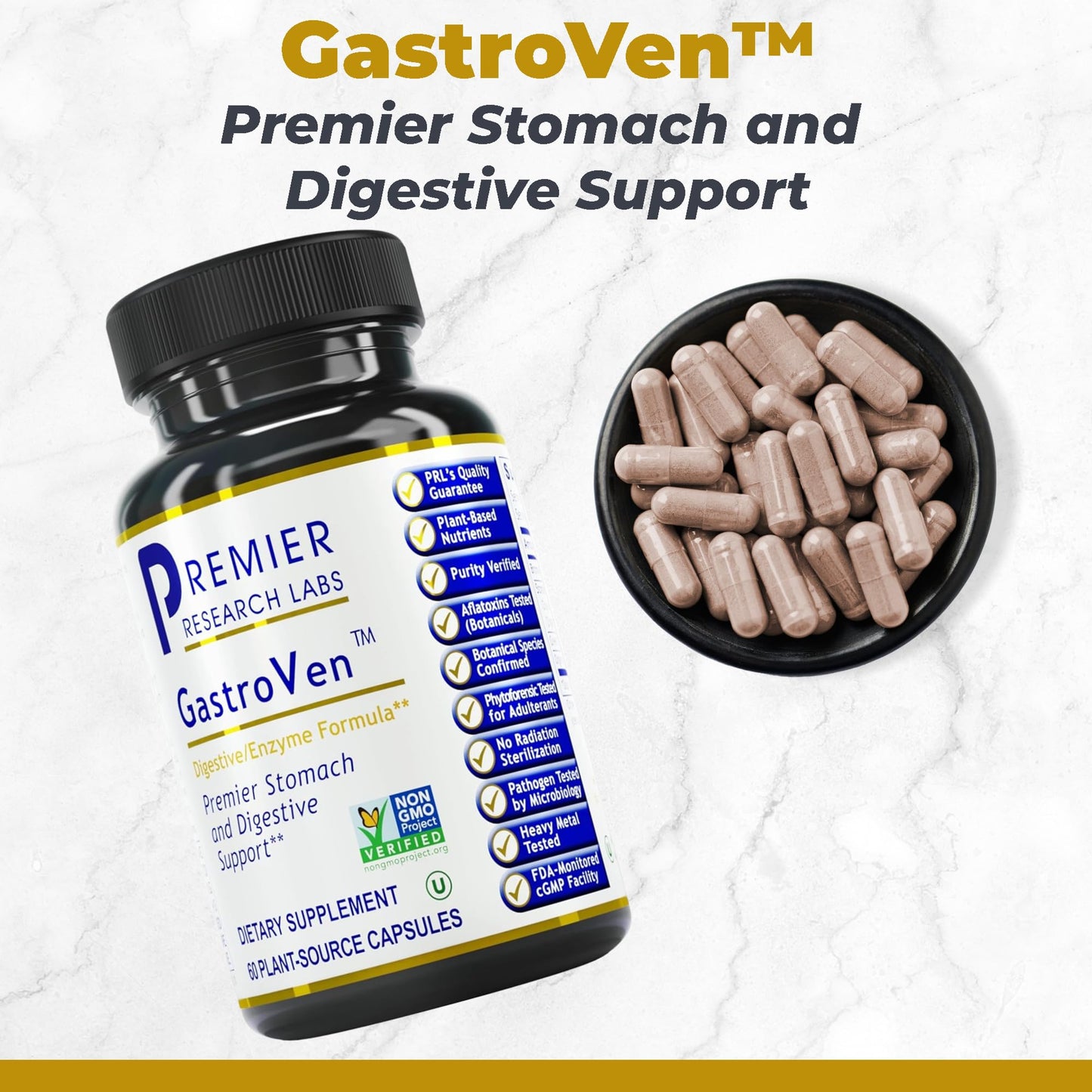 Premier Research Labs GastroVen - Digestive Enzymes for Women & Men, Digestive Health Supplement, Supports Healthy Gut Microbiome w/Bromelain, Ginger Capsule 60