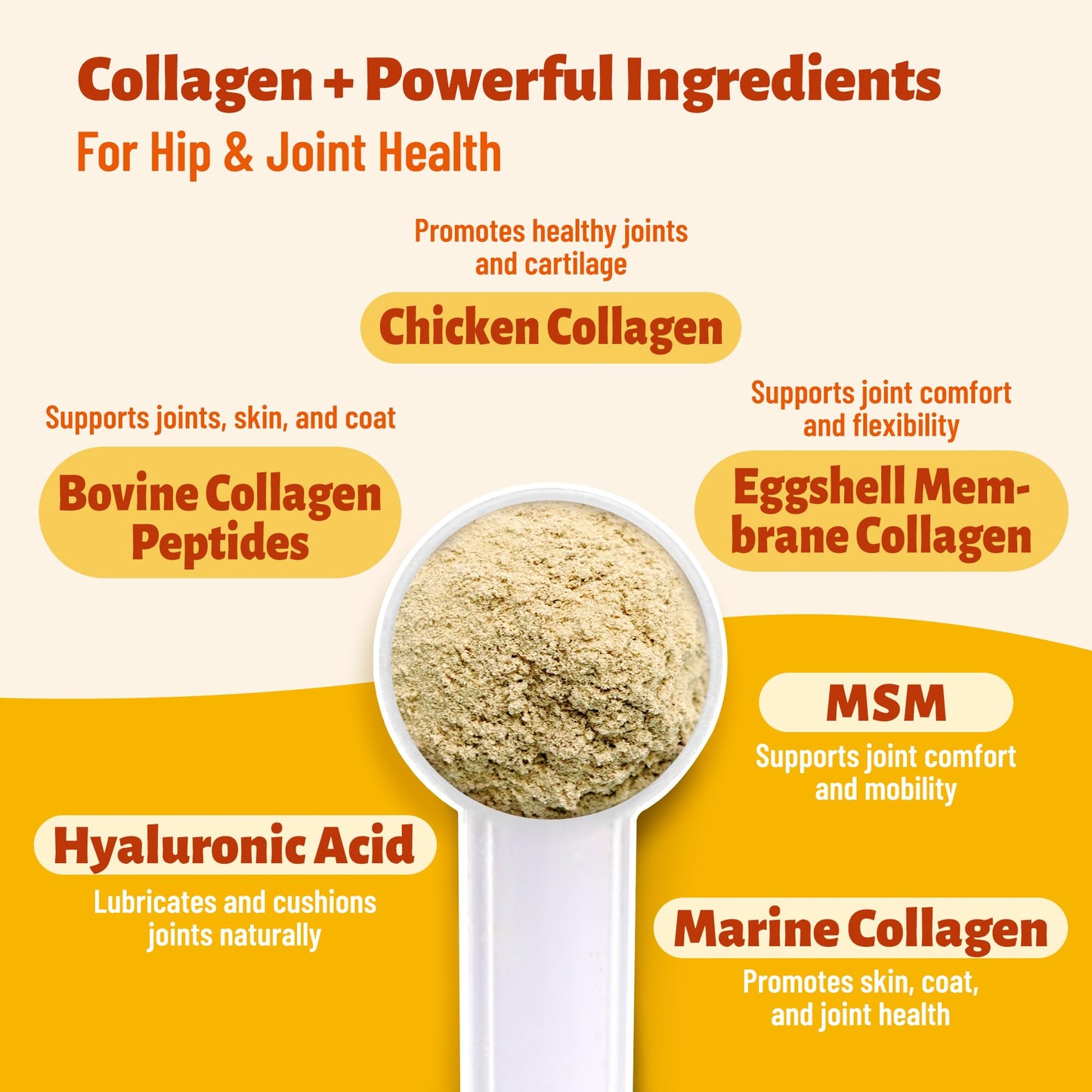 MULTIBITES 5X Collagen Powder for Dogs & Cats – Hip & Joint Supplement with MSM, Hyaluronic Acid & Marine Collagen, Chicken Flavor Food Topper, 110 Servings