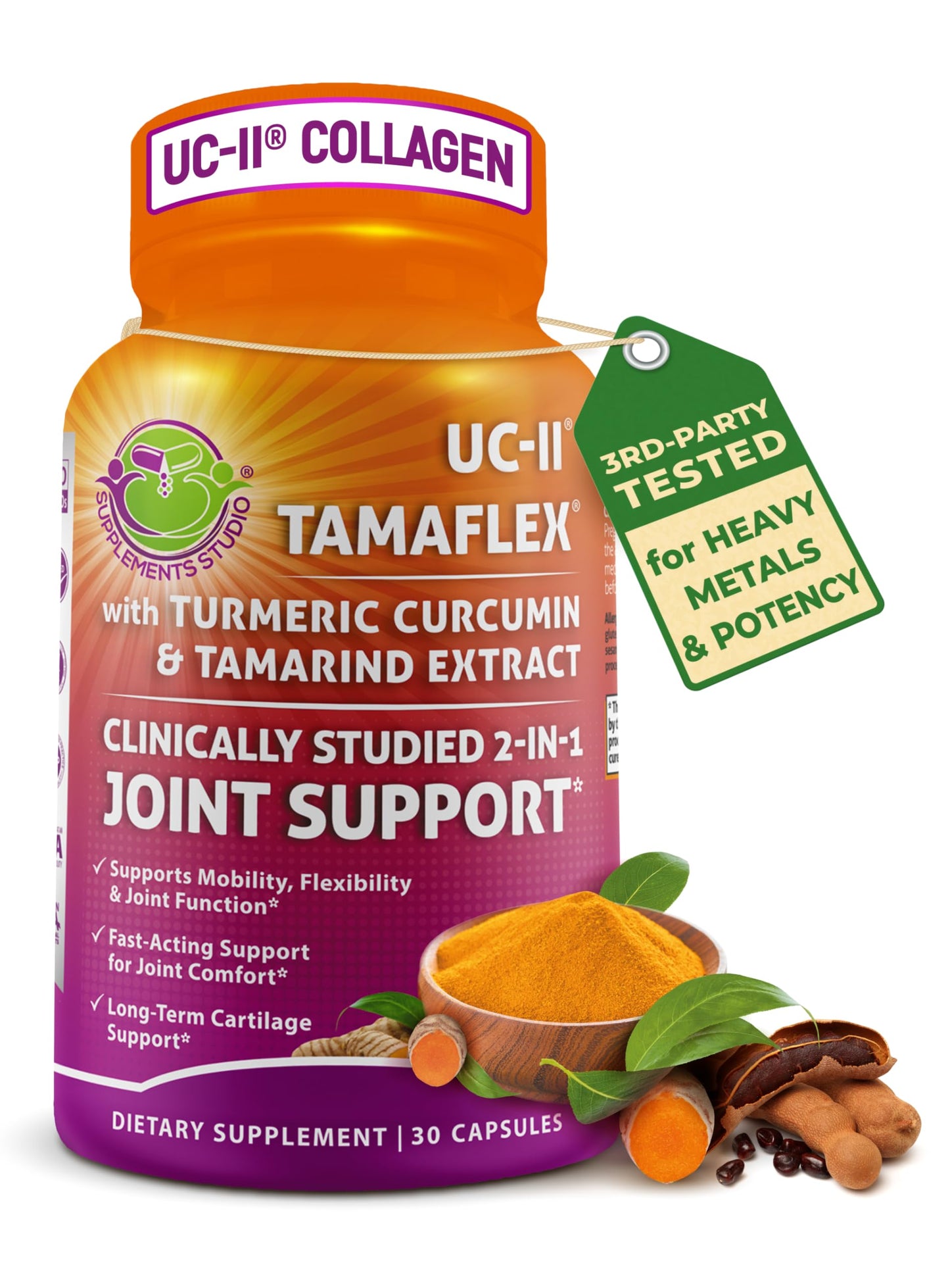 SUPPLEMENTS STUDIO Joint Health Supplement with UC-II Collagen & TamaFlex Turmeric, Tamarind Capsule 30 Count