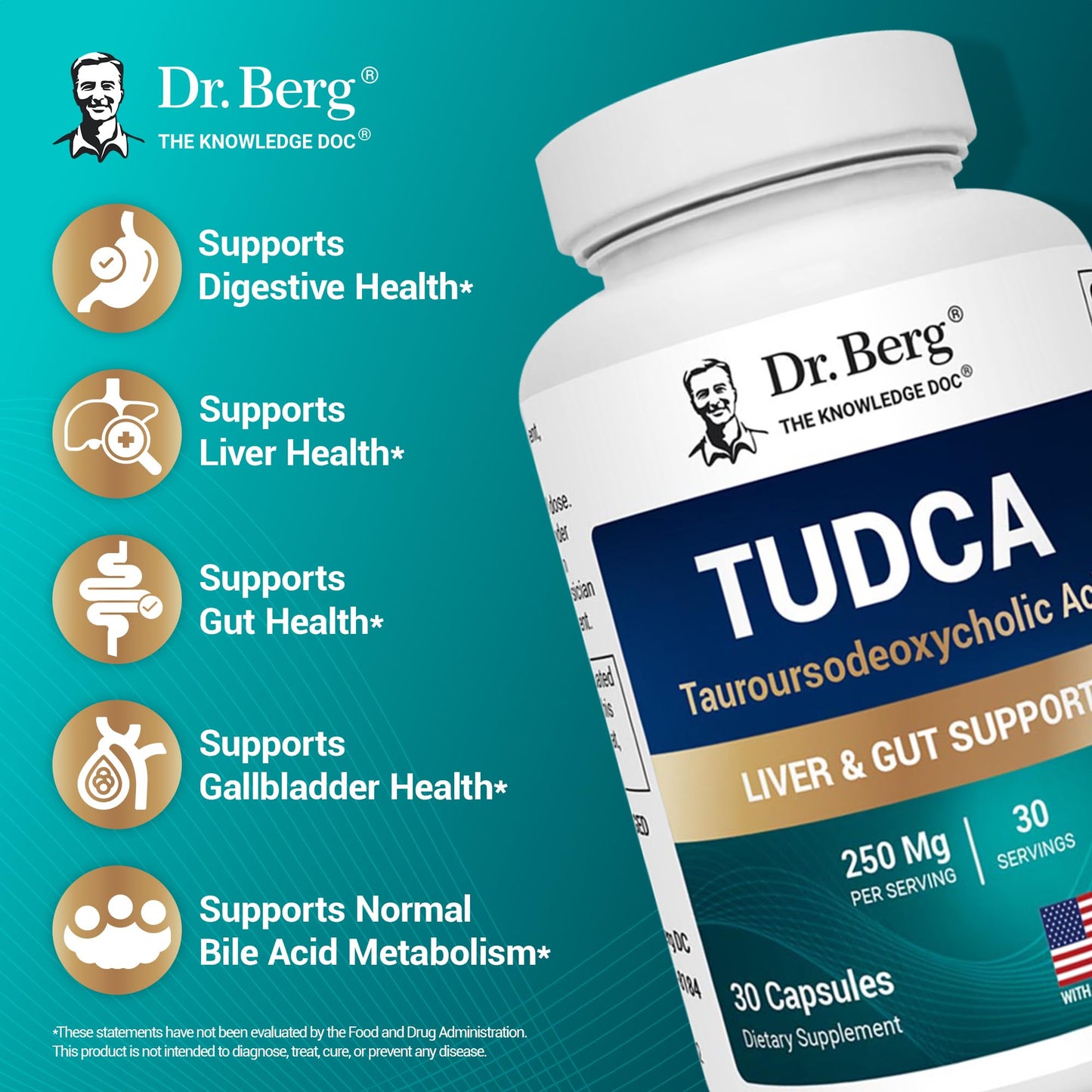 Dr. Berg Nutritionals TUDCA Supplement (Tauroursodeoxycholic Acid) Capsules, 30 Count
