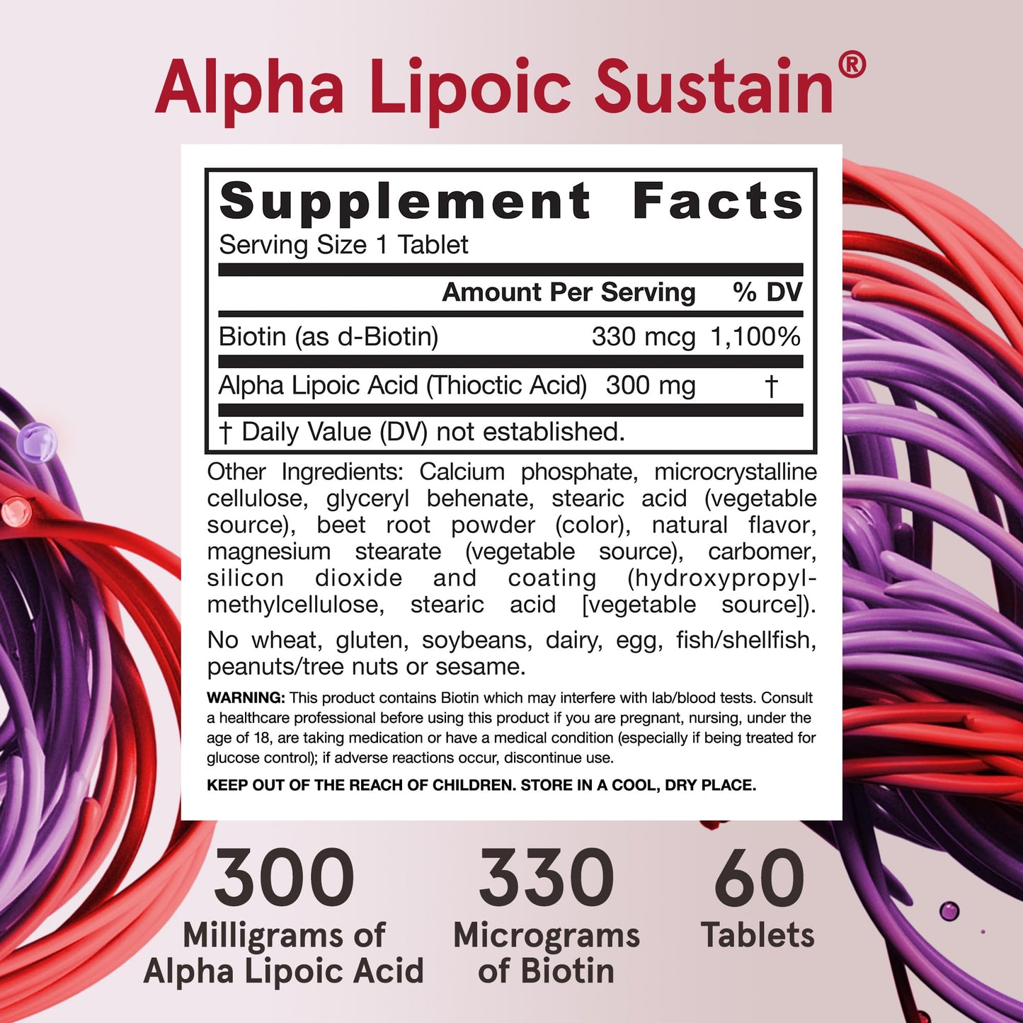 Jarrow Formulas Alpha Lipoic Sustain with Biotin, 300 mg Alpha Lipoic Acid, 60 Tablets