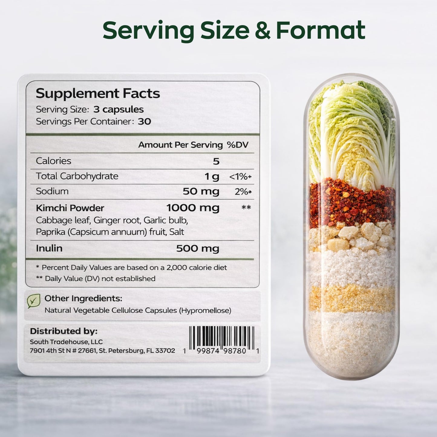 LUNAVA Kimchi Capsules with Prebiotics & Probiotics, Fermented Kimchi Superfood for Digestive & Immune Support, 90 Capsules