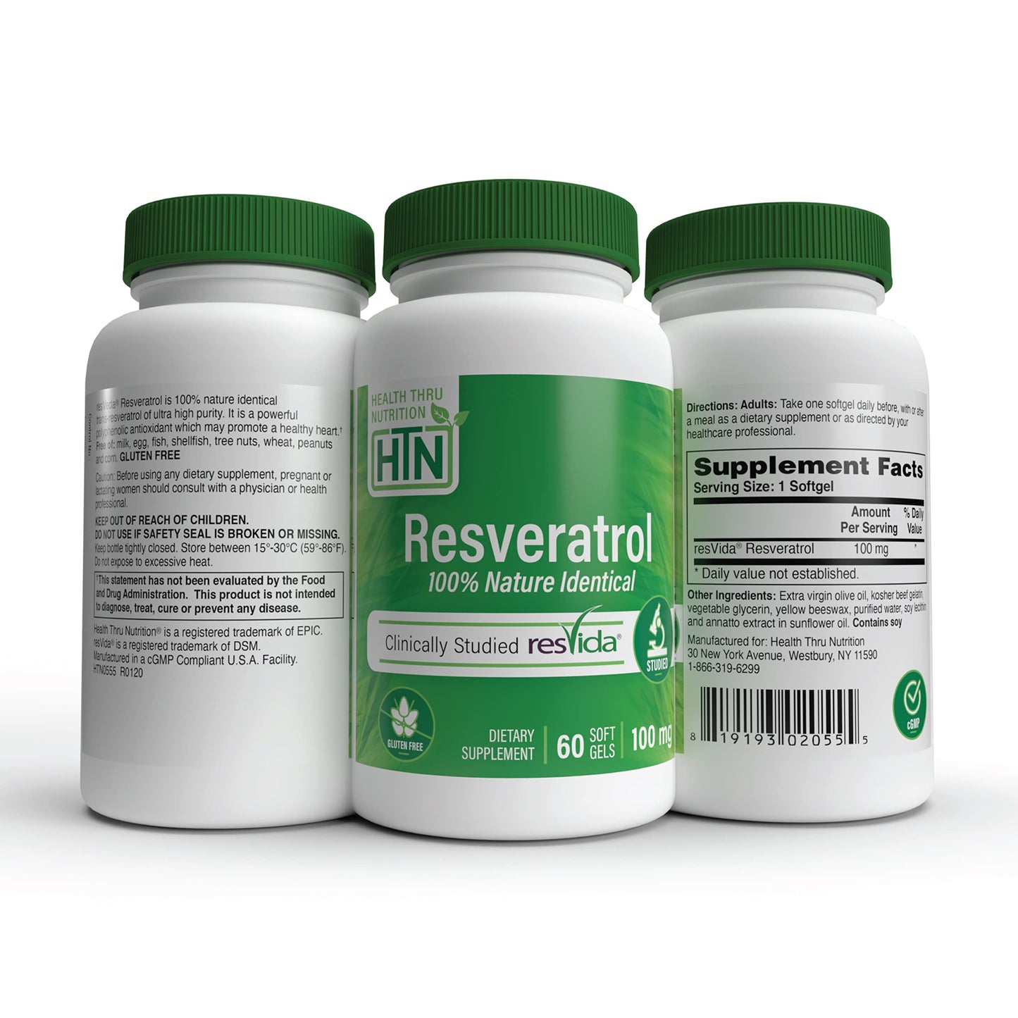 Health Thru Nutrition Resveratrol as ResVida 100mg Trans-Resveratrol Softgel, 60 Count