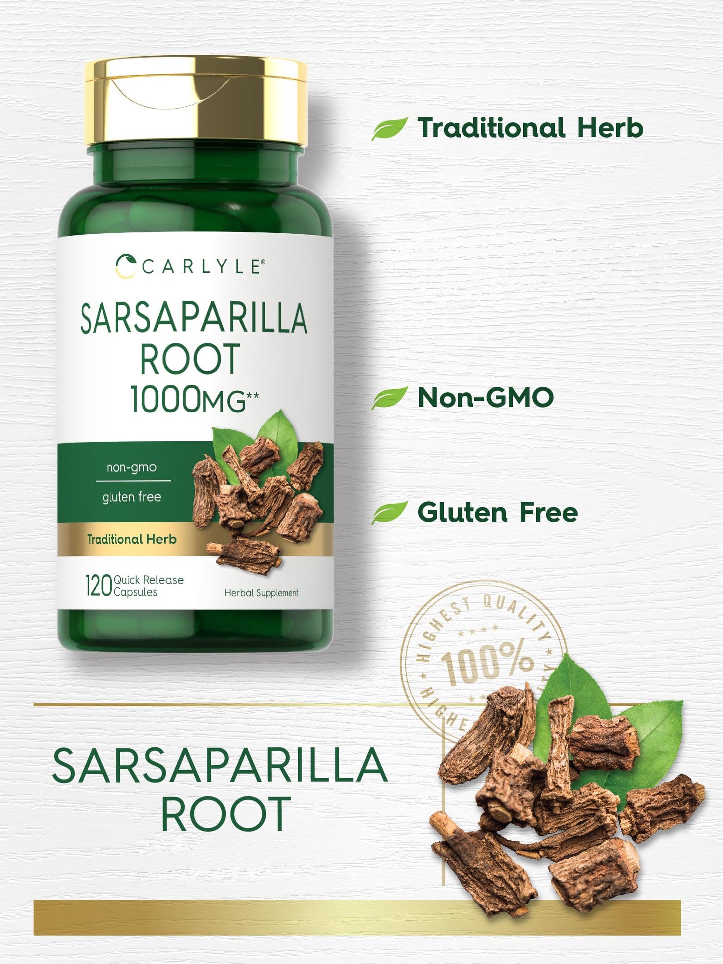 Carlyle Sarsaparilla Root Extract Supplement Capsules, 120 Count