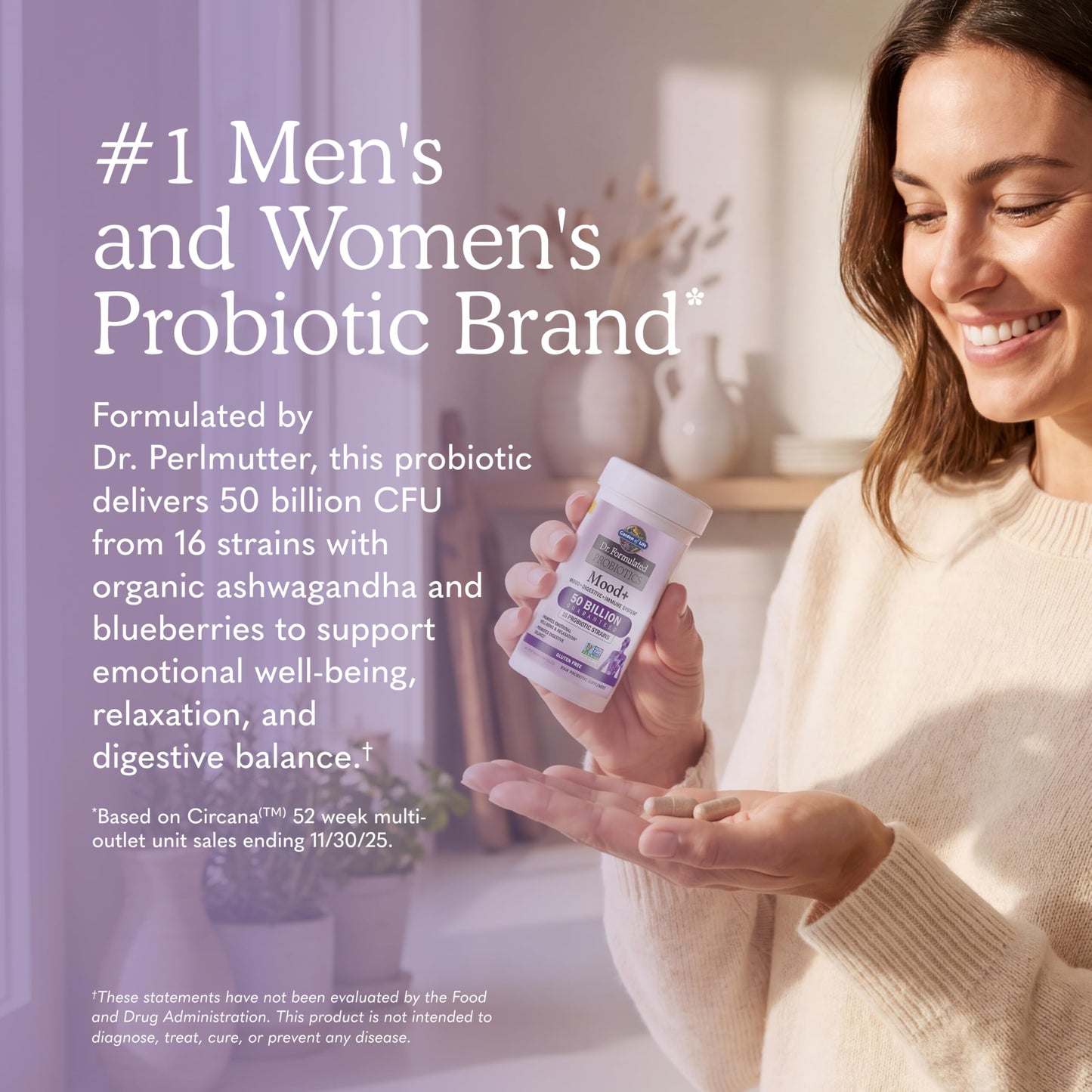 Garden of Life Probiotics Mood+ Dr Formulated Acidophilus Probiotic Supplement Capsules, 60