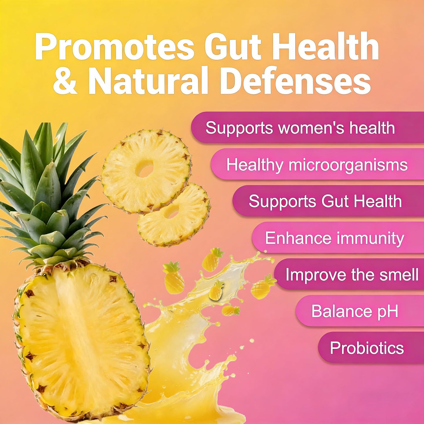 Dakasokaaa Her Juicy Feminine Probiotic Gummies for Women, Pineapple Flavor, 60 Gummies
