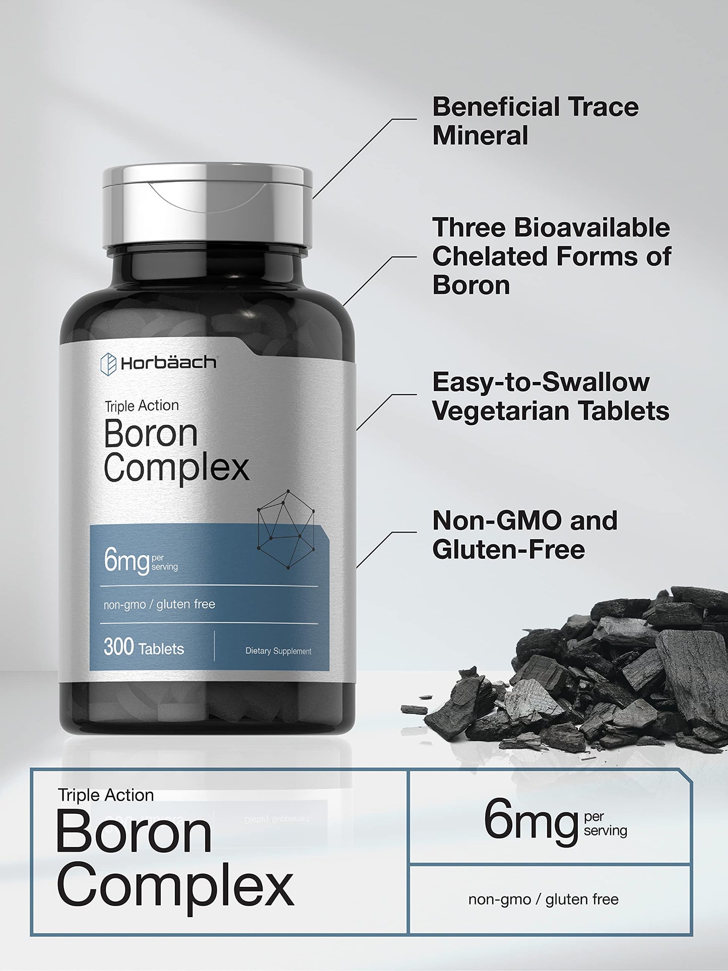 Horbäach Triple Boron Complex 6 mg Supplement Tablets, 300 Count