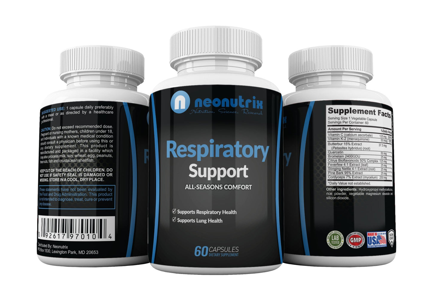 N NEONUTRIX NUTRITION, SCIENCE, RESEARCH Lung Detox Cleanse Supplement for Bronchial Wellness & Natural Respiratory Support – Vegetarian Friendly Nasal Decongestant, 60 Capsules