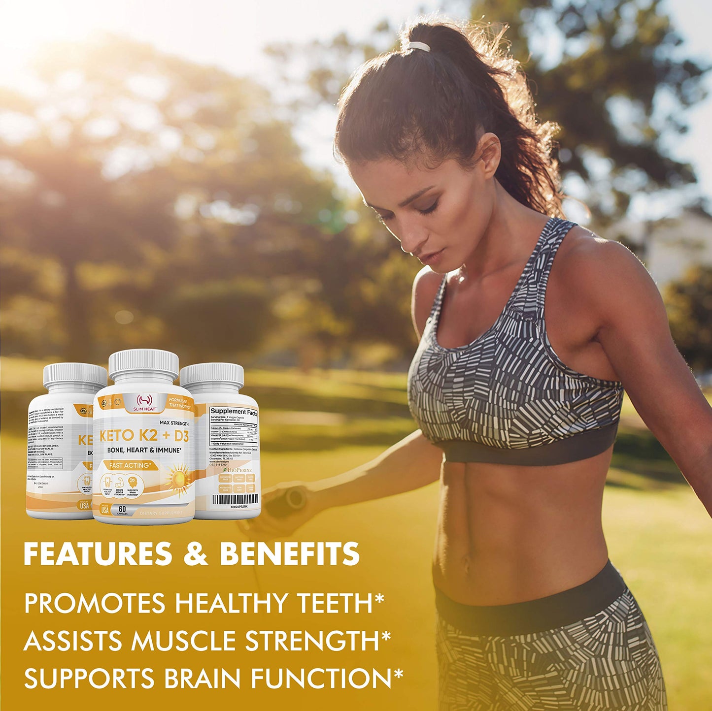 Slim Heat Vitamin K2 + D3 with Calcium 60 Capsules