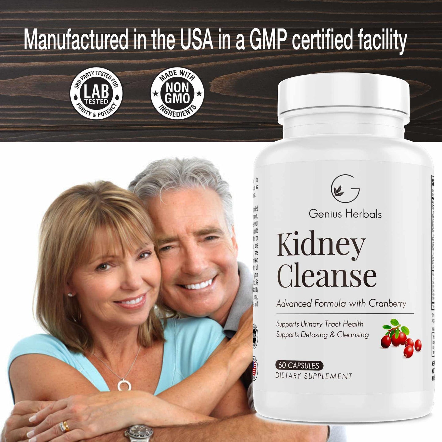 GENIUS HERBALS Kidney Cleanse Advanced Formula with Cranberry Extract, Kidney, Urinary Tract & Bladder Detox and Cleanse, 120 Capsules